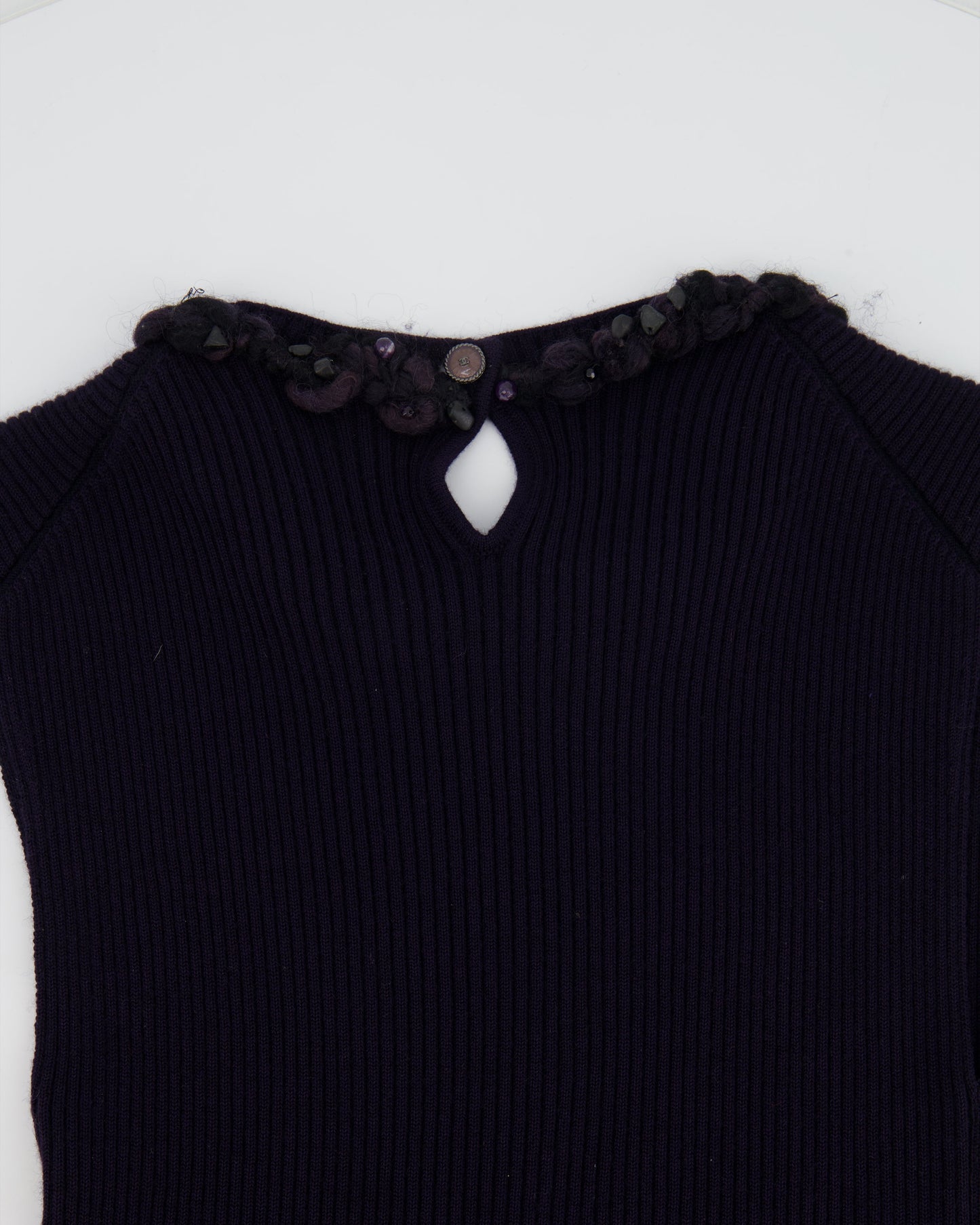 Chanel Purple Cashmere Silk Blend Sleeveless Top With Stone-Embellished Collar Size Fr 40 (Uk 12) Bag