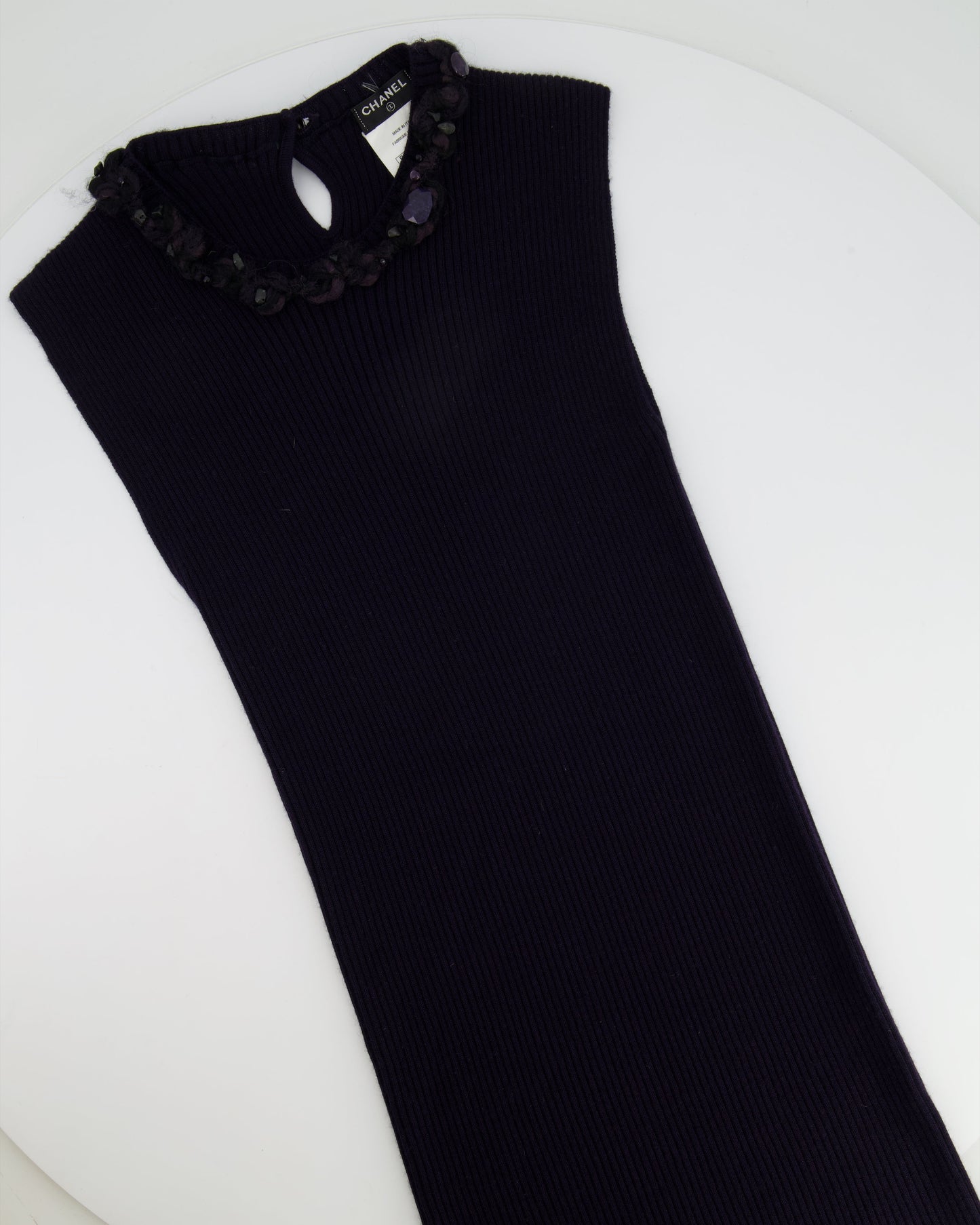 Chanel Purple Cashmere Silk Blend Sleeveless Top With Stone-Embellished Collar Size Fr 40 (Uk 12) Bag