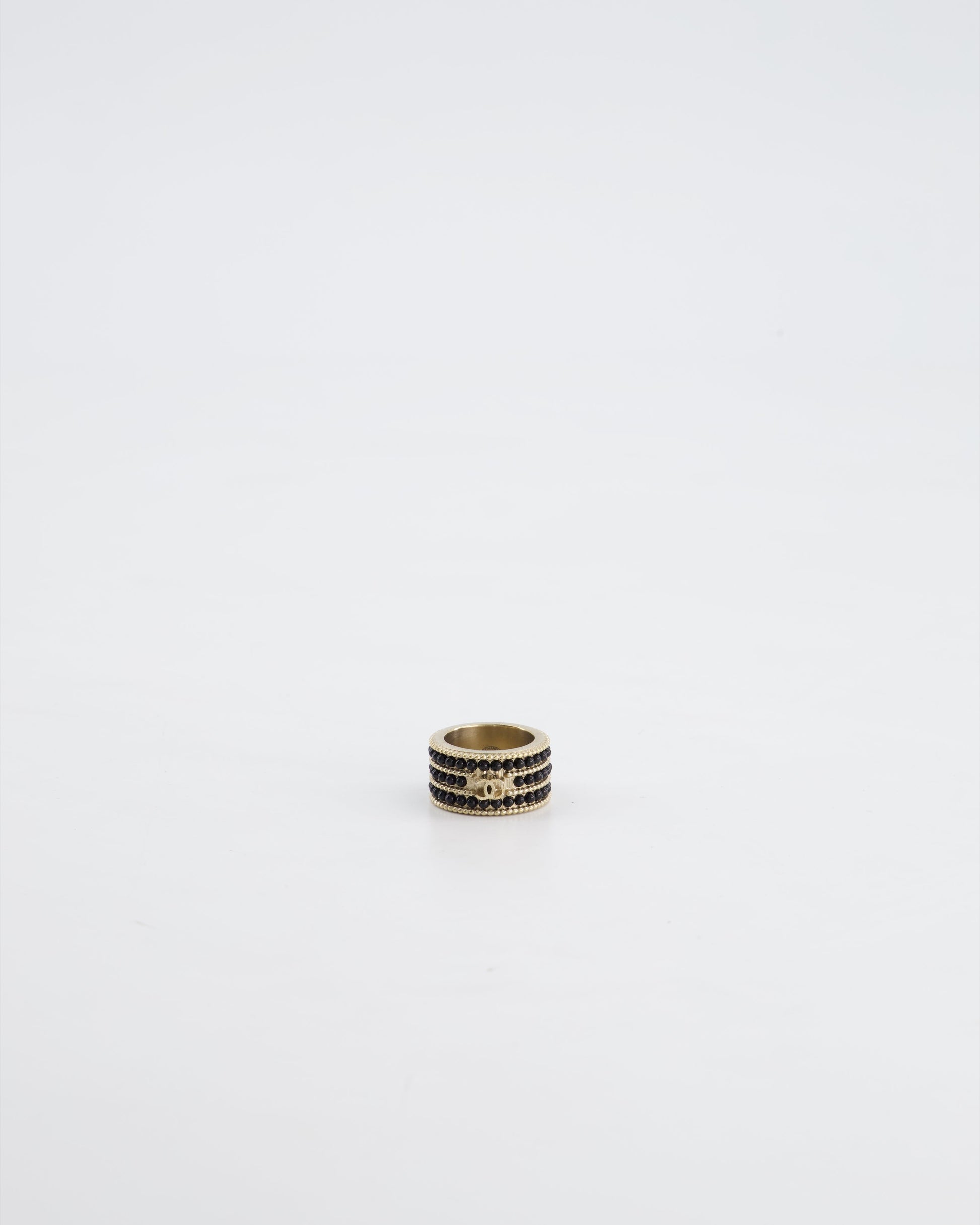 Chanel A/16 Black CC 3 Tiered Beaded Ring