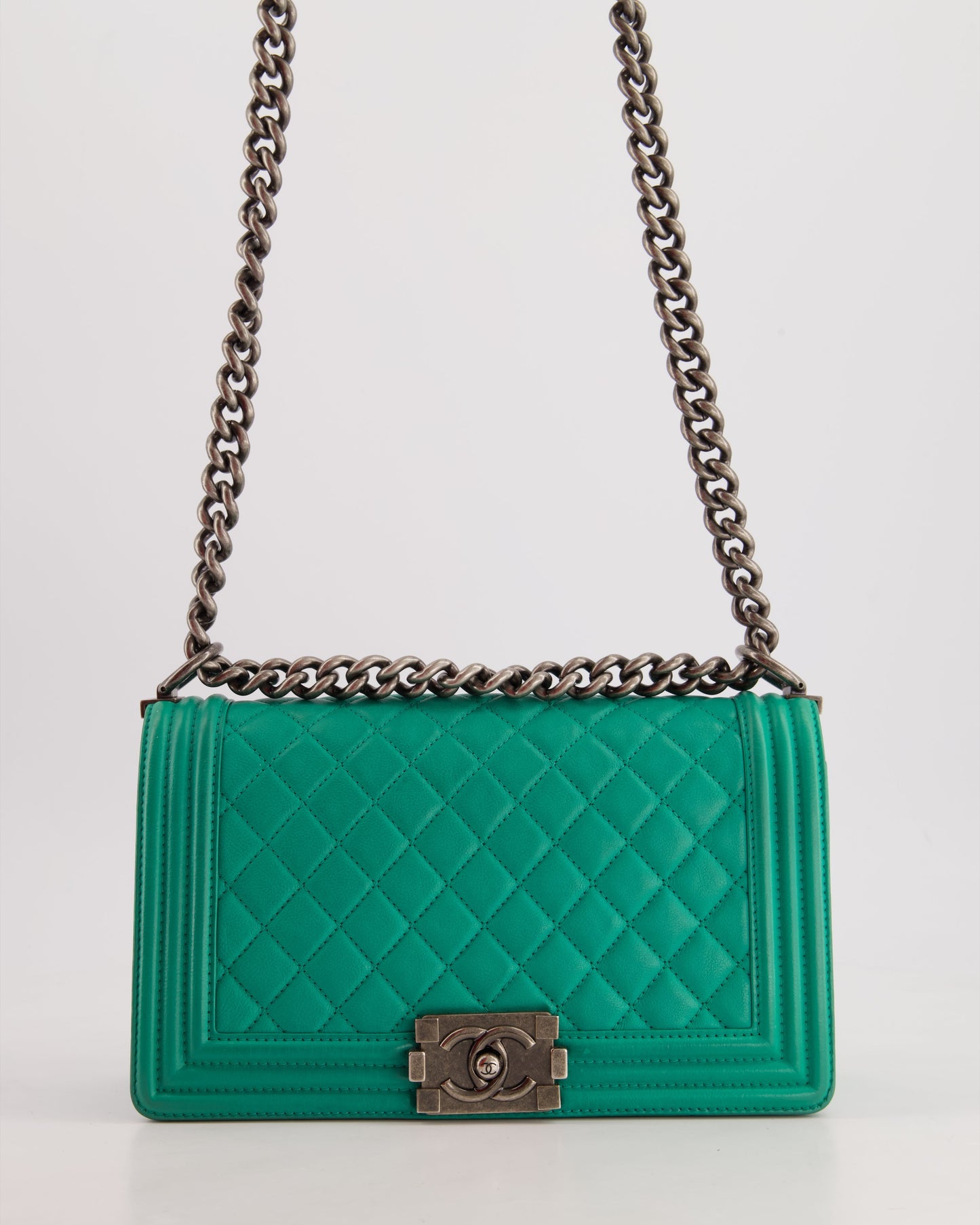 Chanel *hot* Mint Green Medium Boy Bag in Calfskin Leather with Ruthenium Hardware