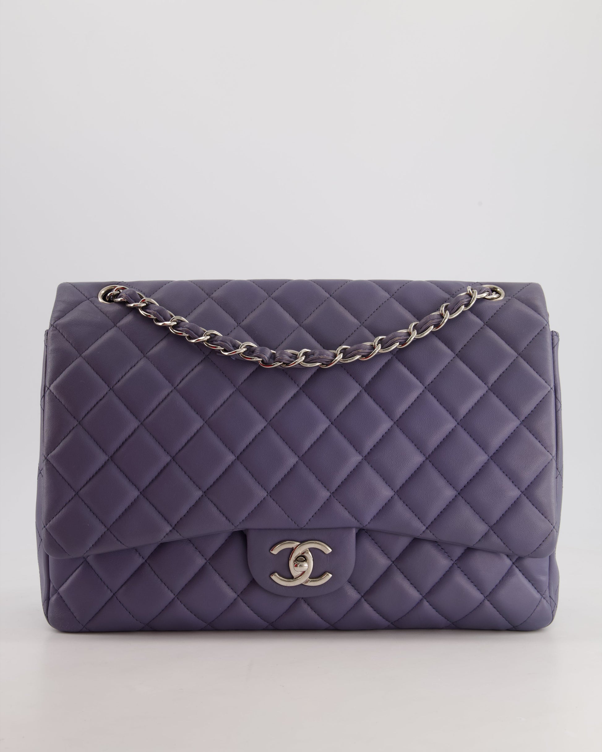Chanel Lavender Purple Maxi Classic Double Flap Bag In Lambskin Leather With Silver Hardware
