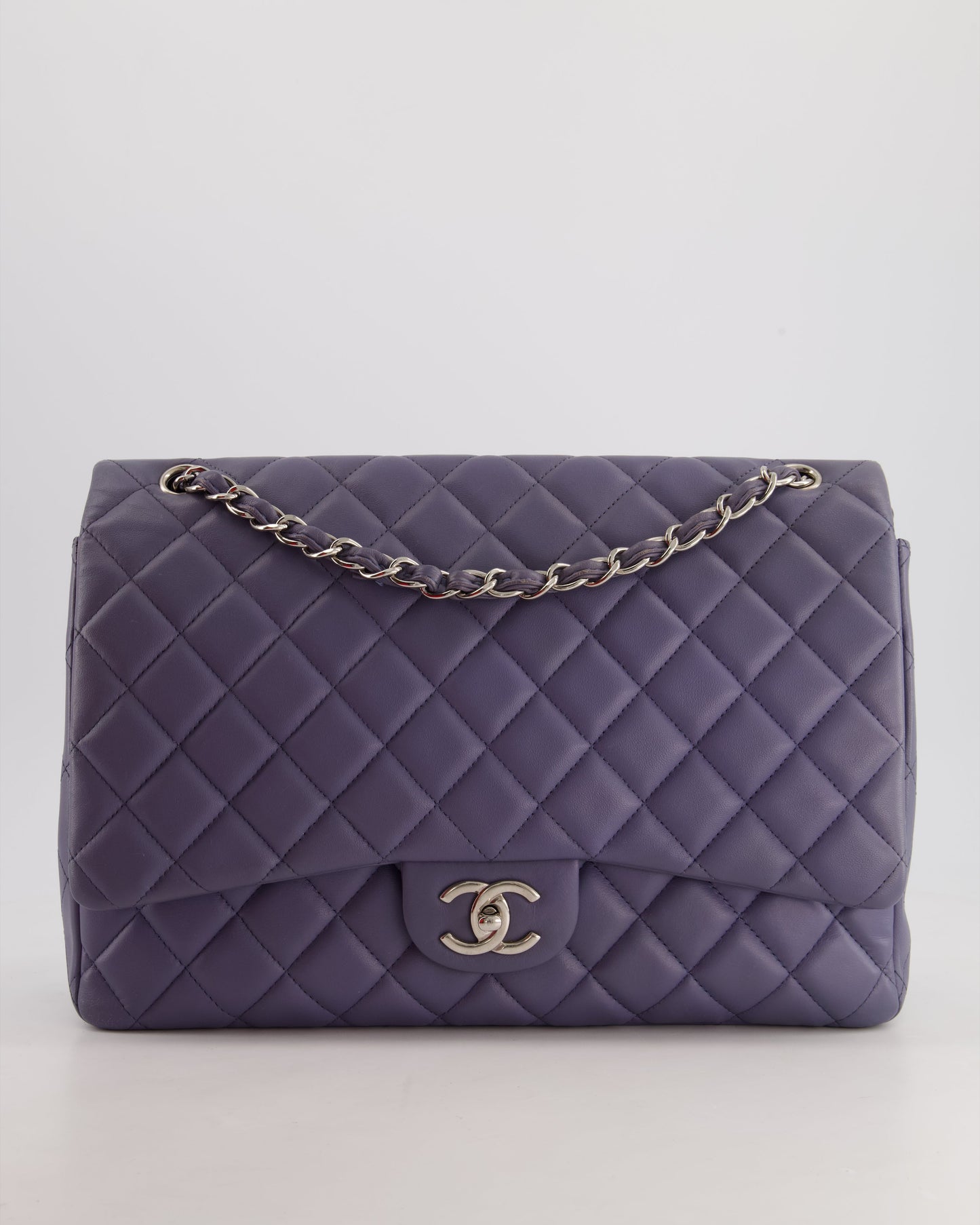 Chanel Lavender Purple Maxi Classic Double Flap Bag in Lambskin Leather with Silver Hardware
