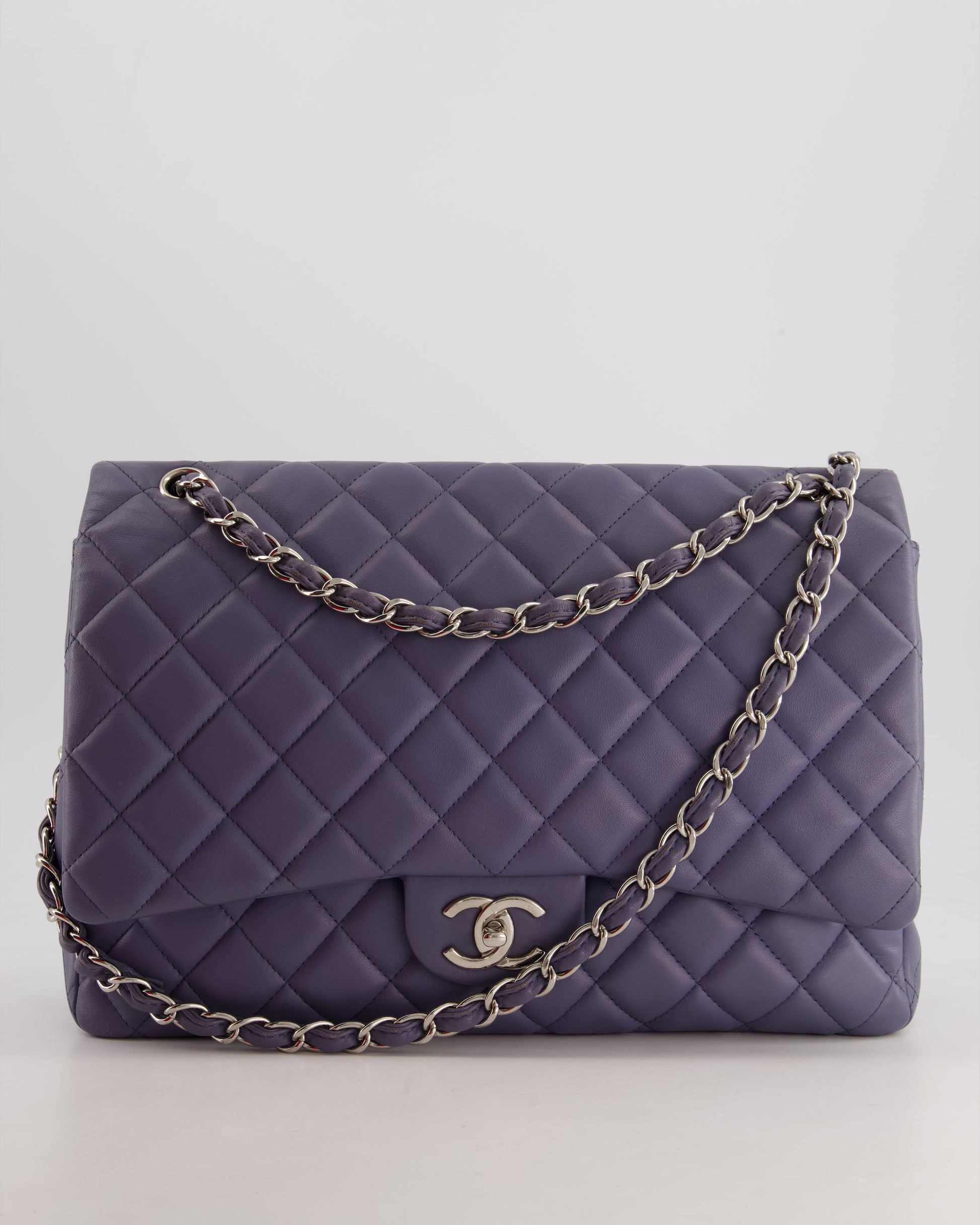 Chanel Lavender Purple Maxi Classic Double Flap Bag in Lambskin Leather with Silver Hardware