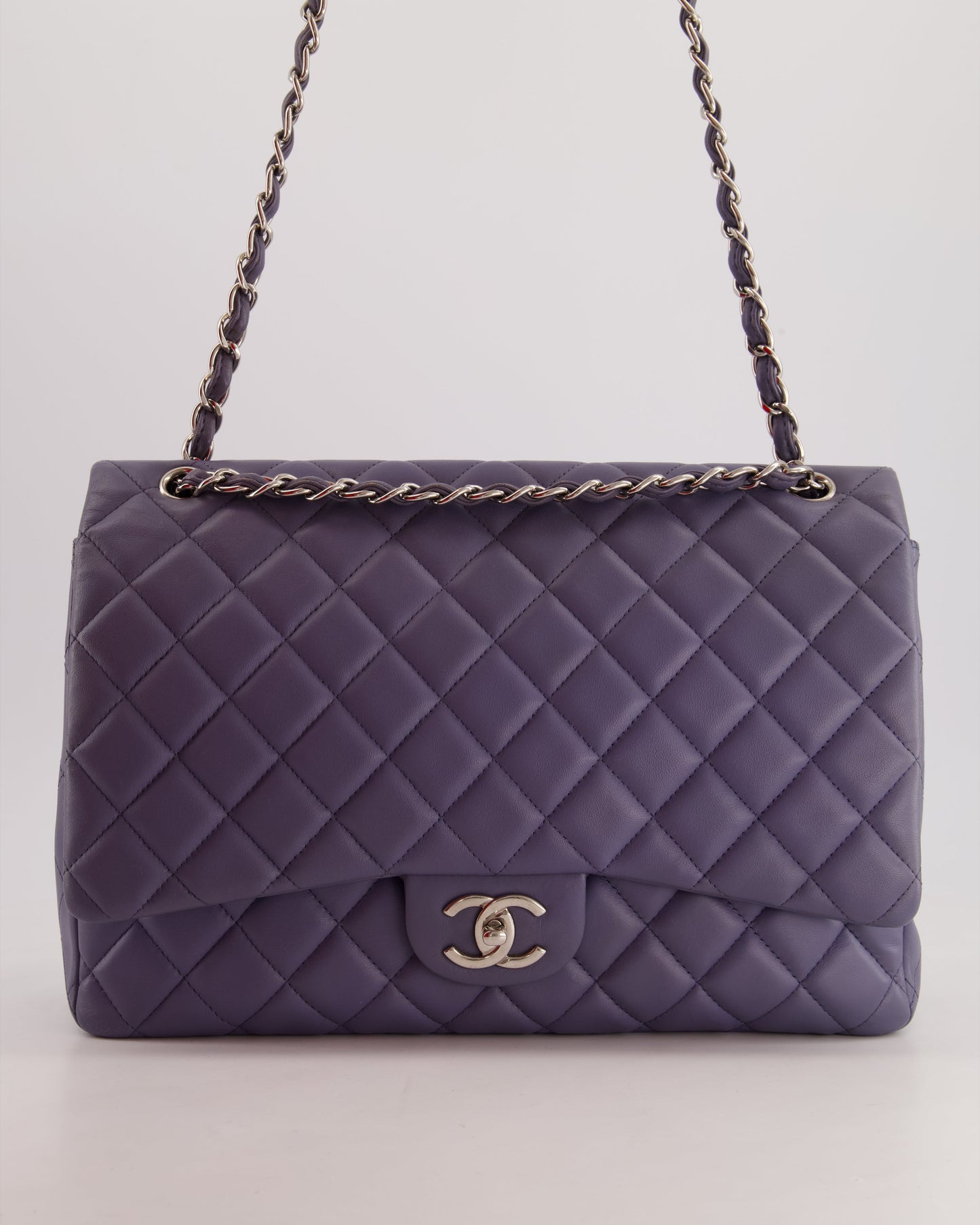 Chanel Lavender Purple Maxi Classic Double Flap Bag In Lambskin Leather With Silver Hardware