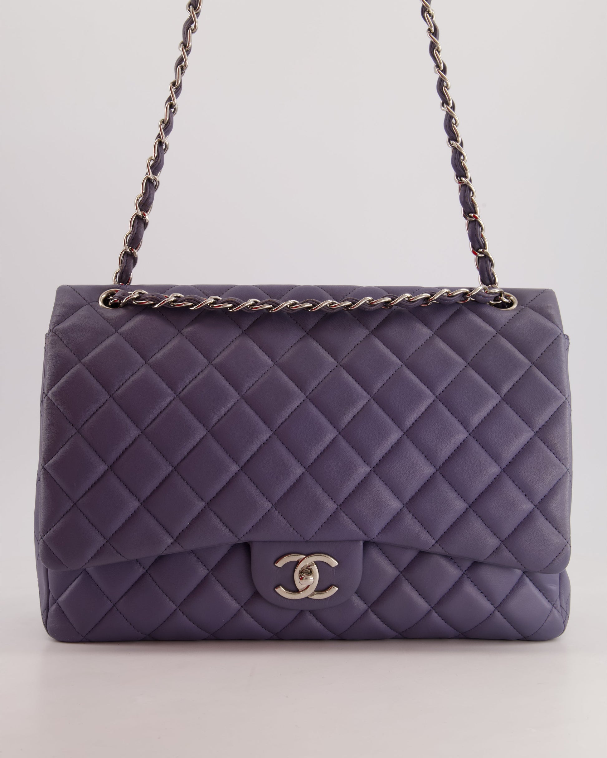 Chanel Lavender Purple Maxi Classic Double Flap Bag in Lambskin Leather with Silver Hardware