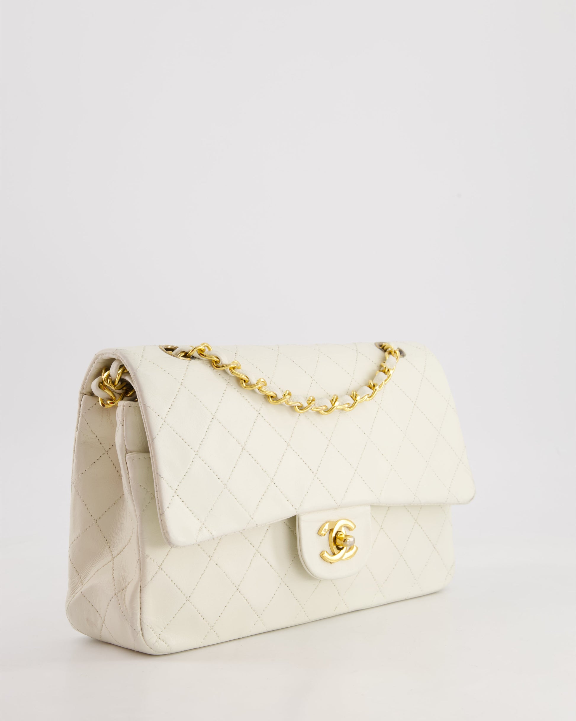 Chanel *Fire Price* White Medium Classic Double Flap Bag In Lambskin Leather With 24K Gold Hardware