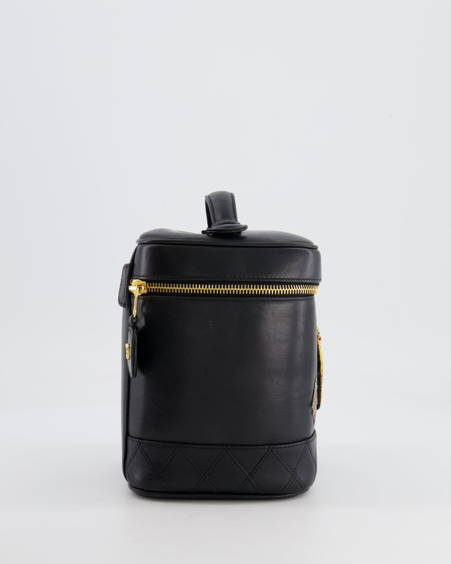 Chanel   Black Lambskin Leather Embroidered Vanity Bag with 24K Gold Hardware