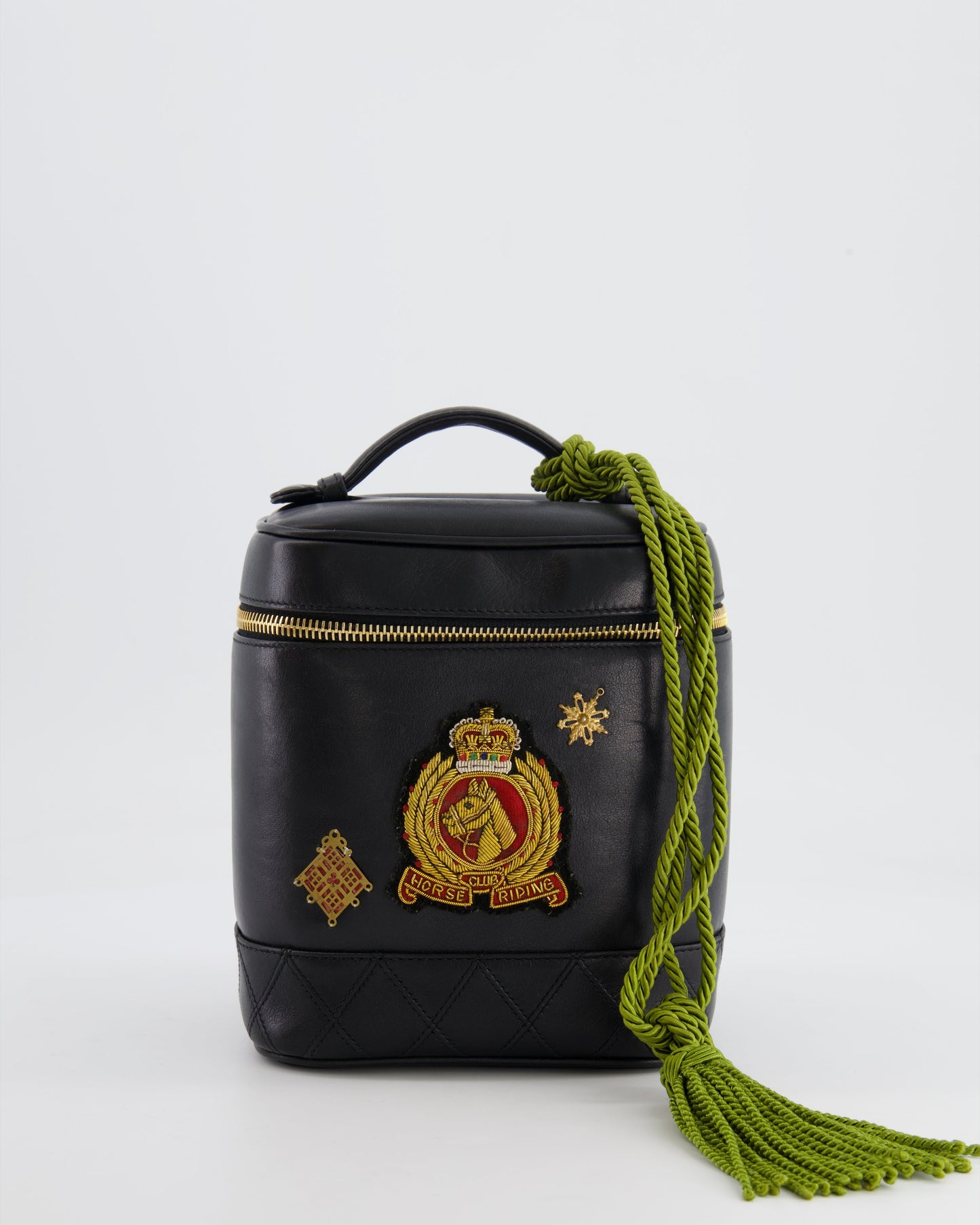 Chanel   Black Lambskin Leather Embroidered Vanity Bag with 24K Gold Hardware