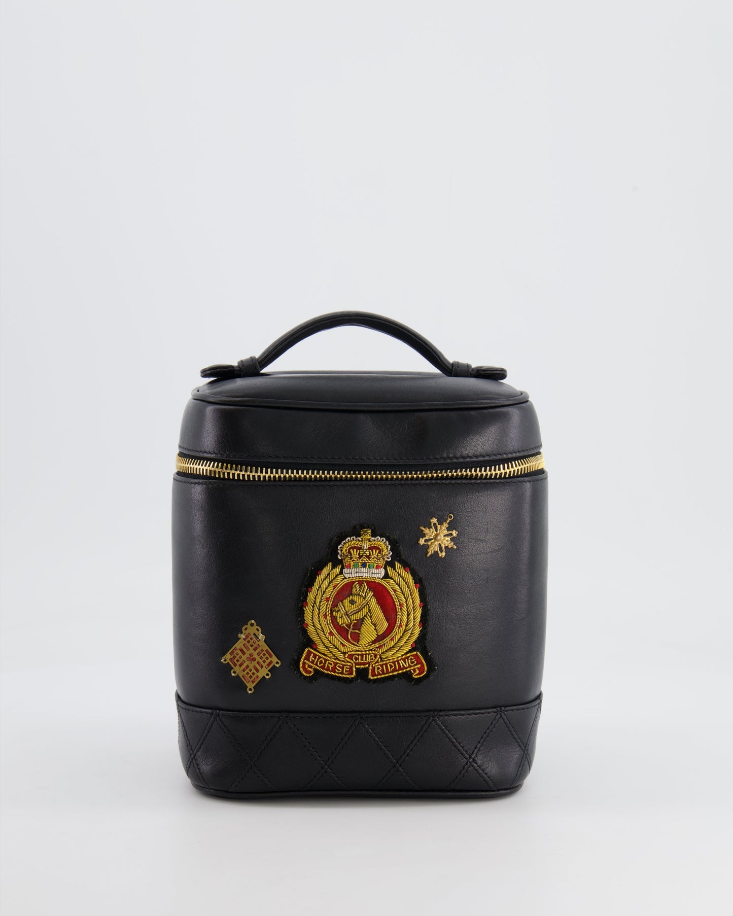 Chanel   Black Lambskin Leather Embroidered Vanity Bag with 24K Gold Hardware