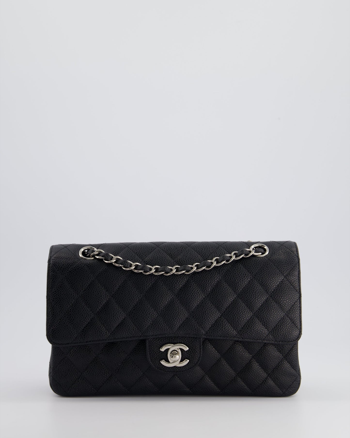 Chanel *Hot* Medium Black Classic Double Flap Bag In Caviar Leather With Silver Hardware