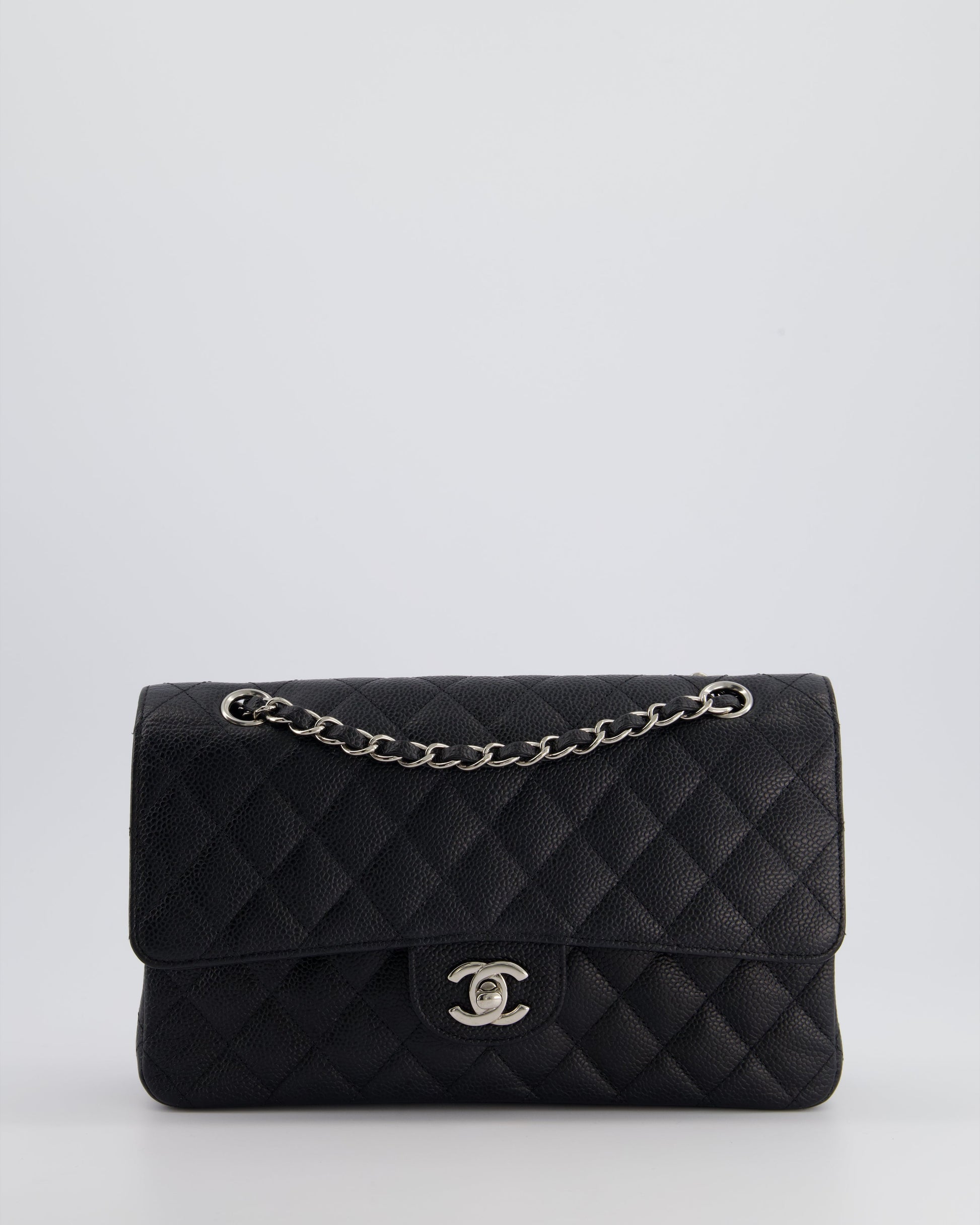 Chanel *Hot* Medium Black Classic Double Flap Bag In Caviar Leather With Silver Hardware