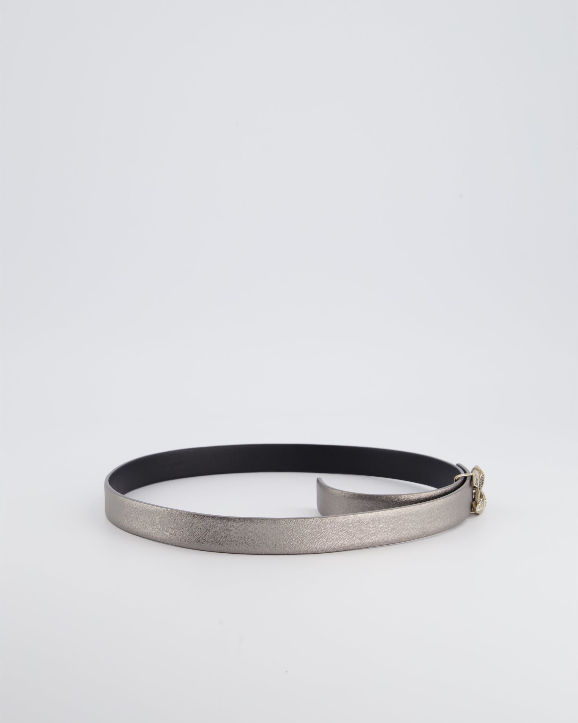 Chanel Metallic Silver Belt With Crystal Cc Logo Detail Size 70Cm Bag
