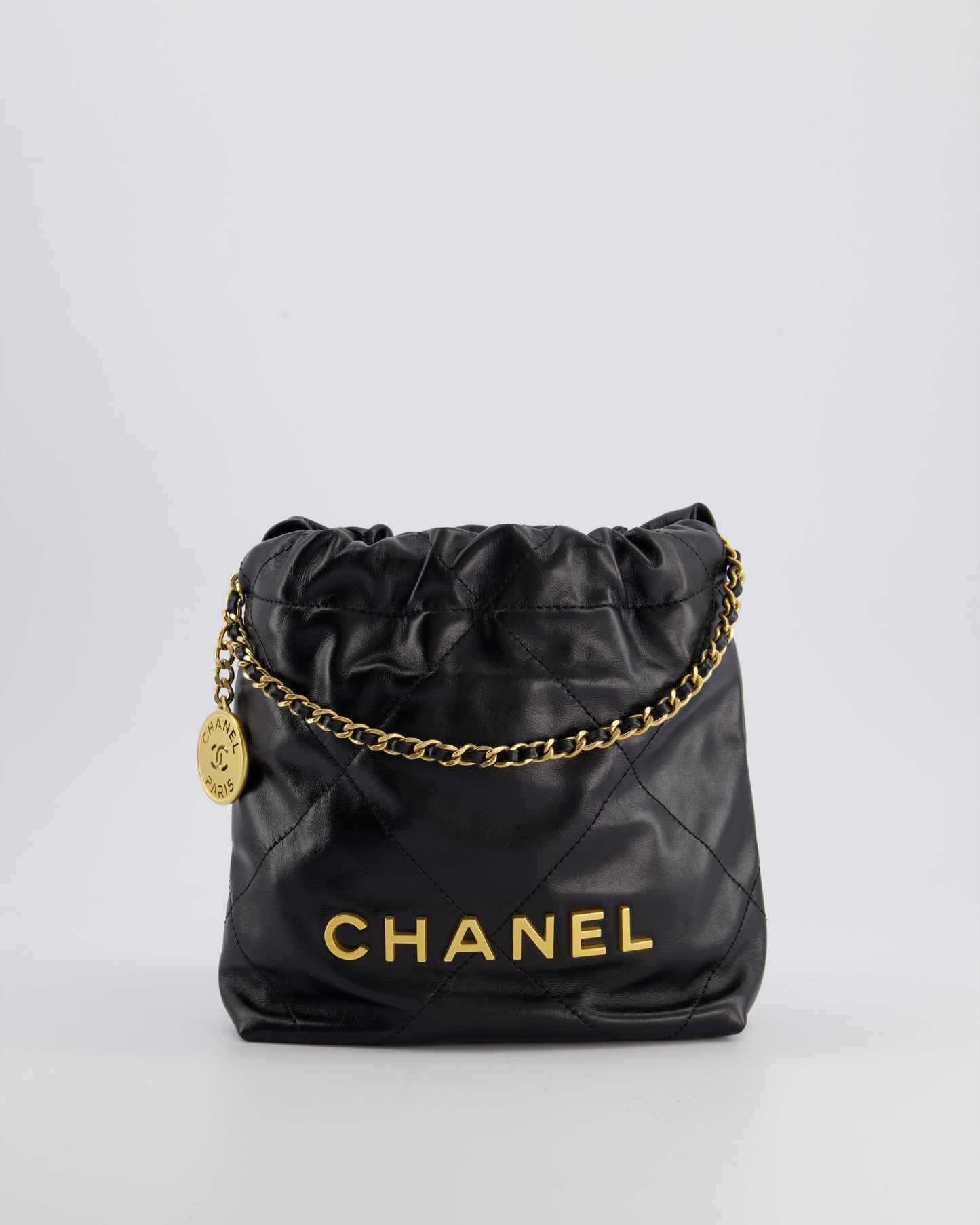 Chanel *rare* Mini 22 Bag in Black Shiny Calfskin with Gold Hardware