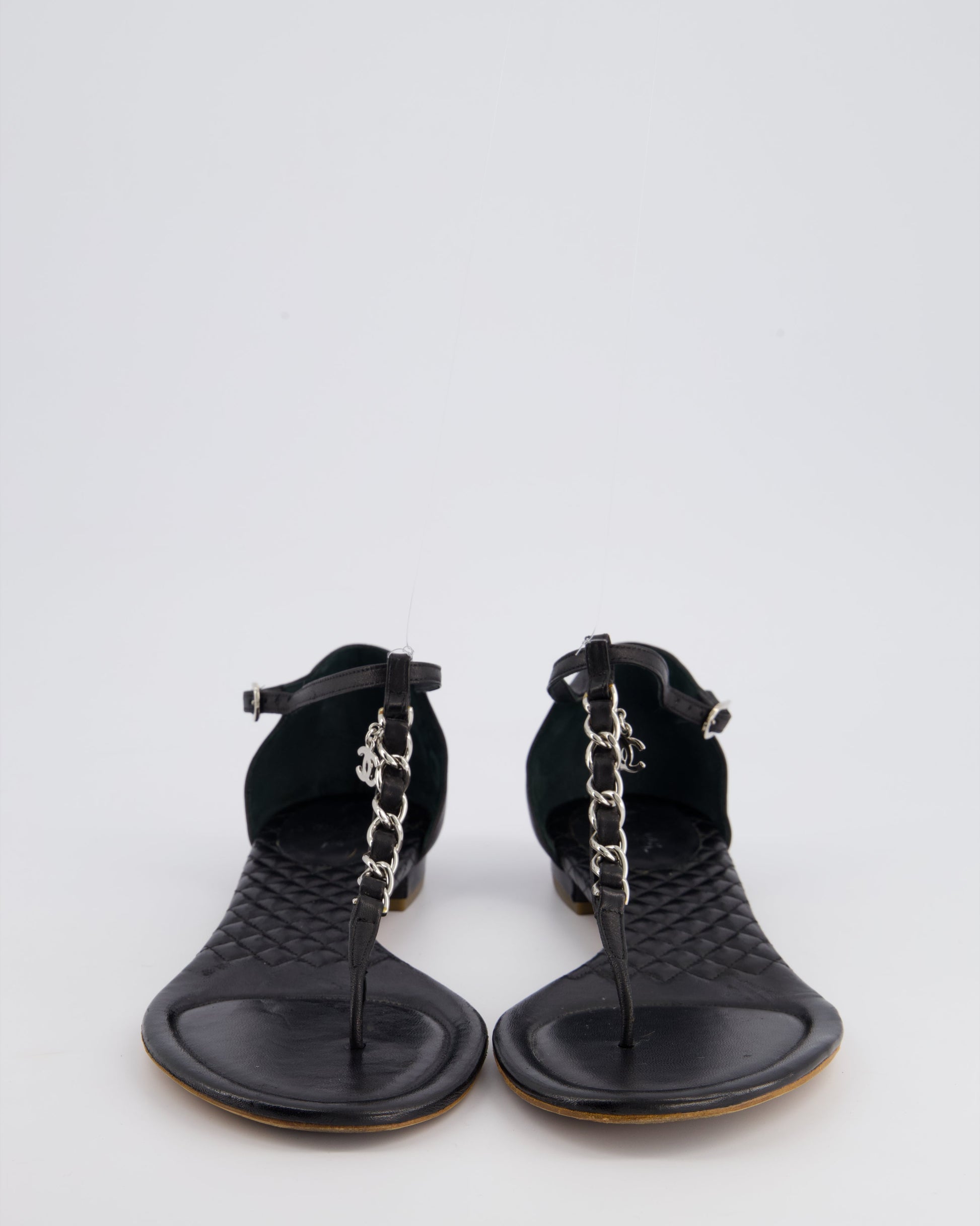 Chanel Black Leather Sandal with Chain CC Detail Size Eu 40.5 for Women