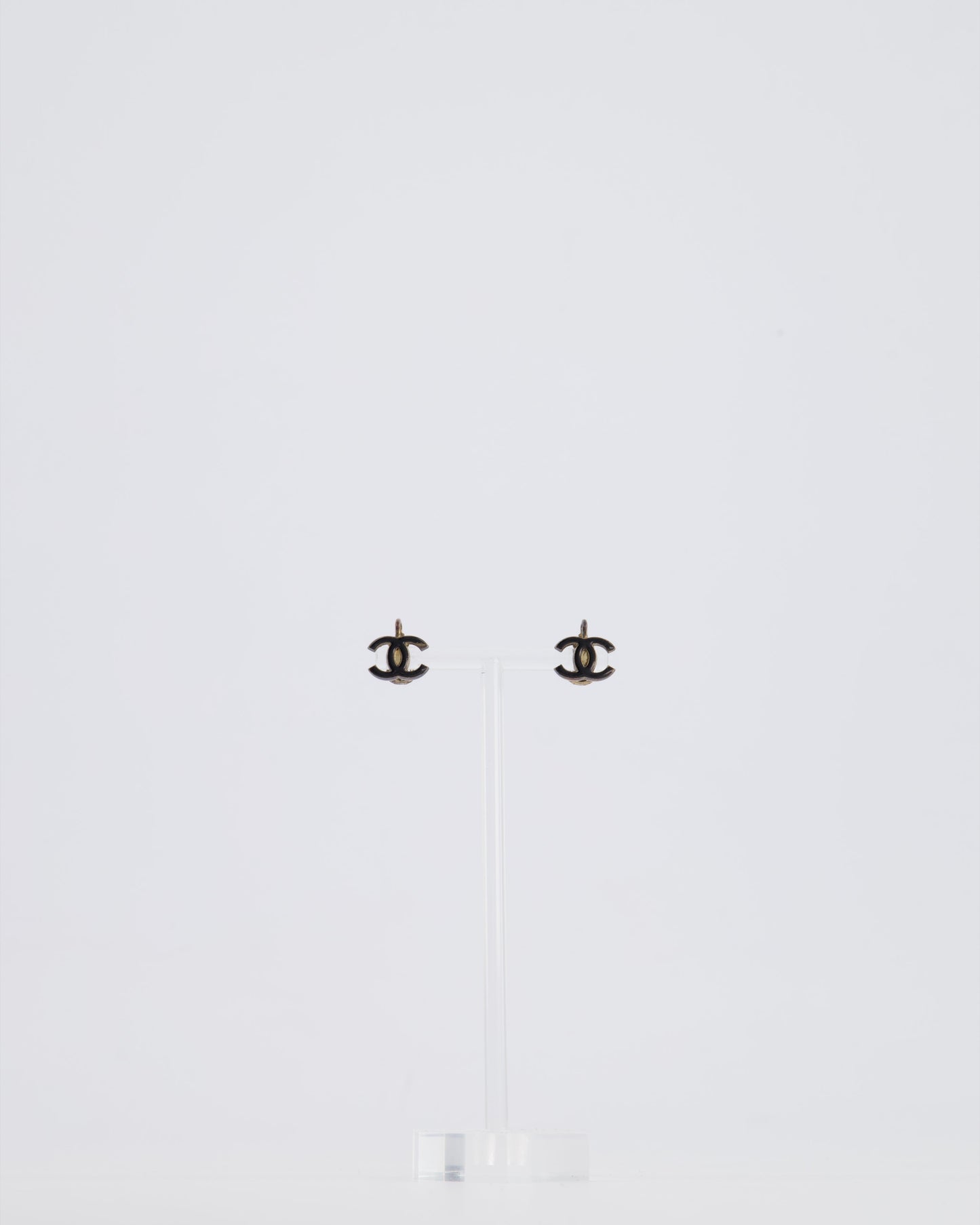 Chanel *hot* Ruthenium and Black Enamel CC Logo Earrings