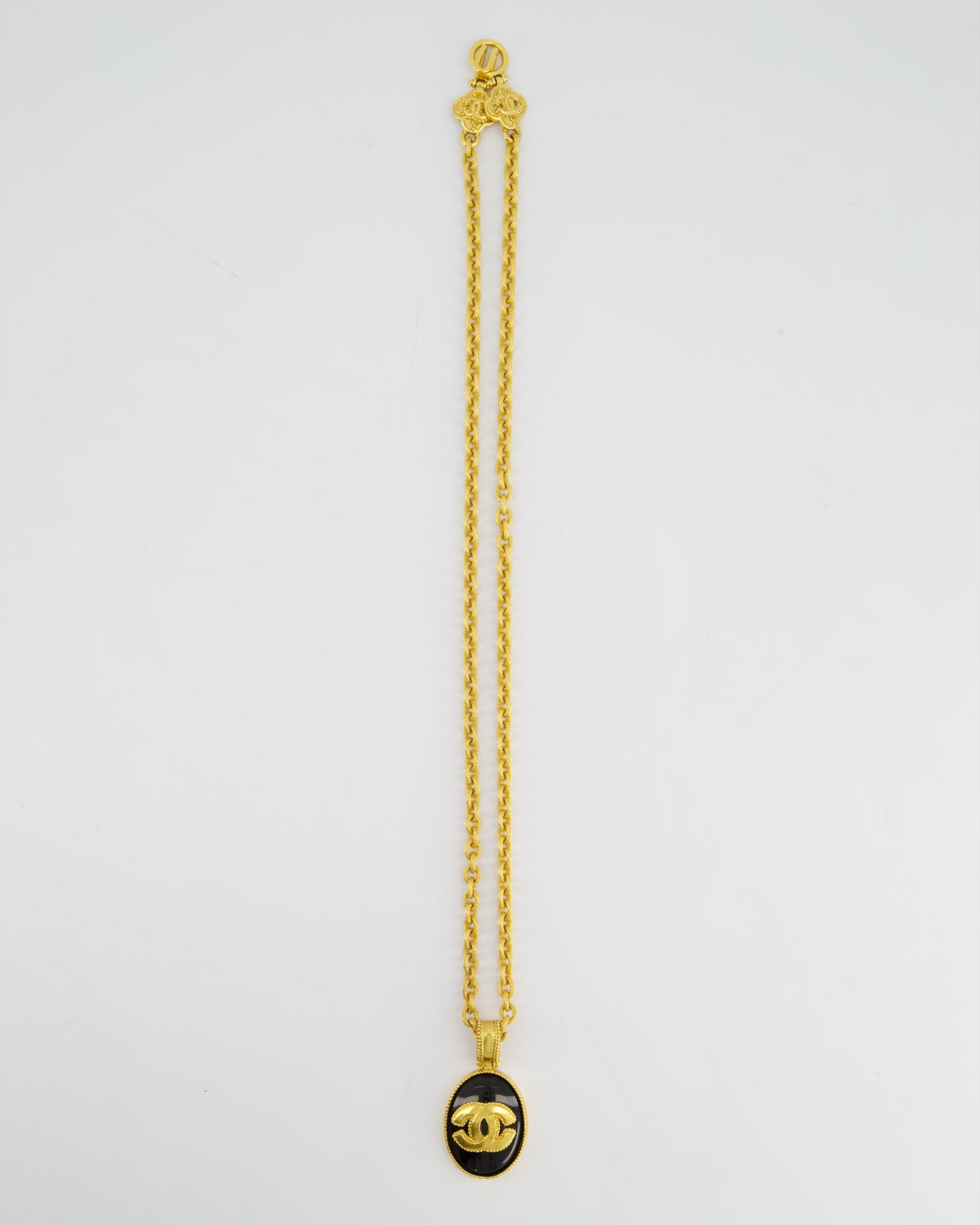 Chanel 96A Gold And Black Pendant Necklace With Cc Detail