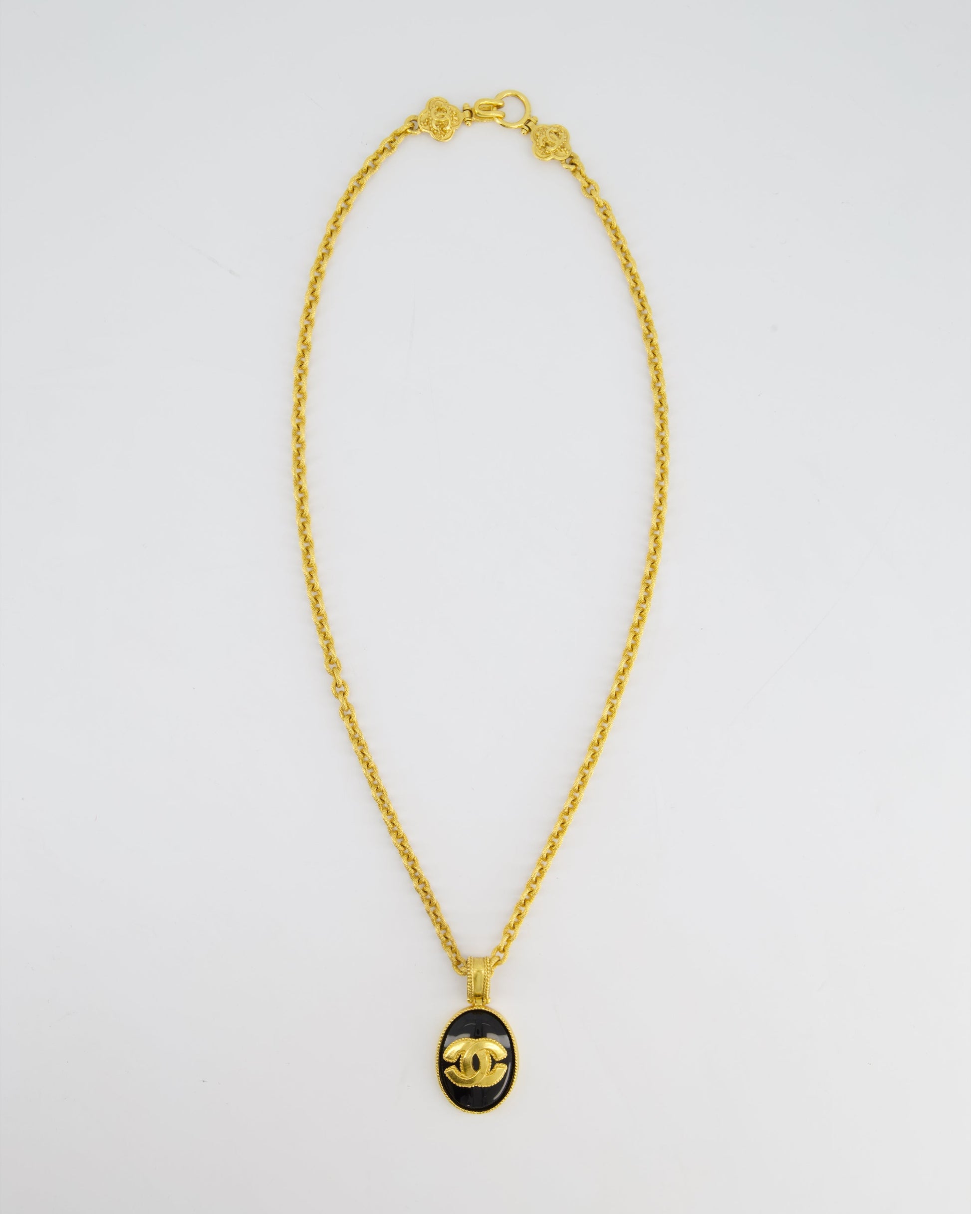 Chanel 96A Gold And Black Pendant Necklace With Cc Detail