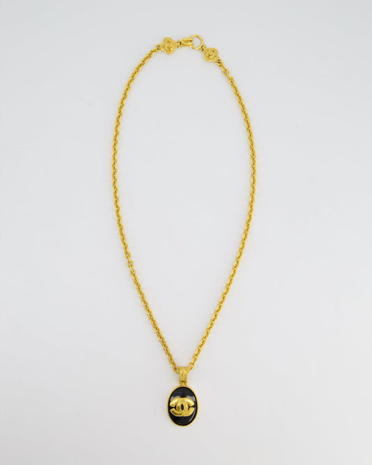 Chanel 96A Gold And Black Pendant Necklace With Cc Detail