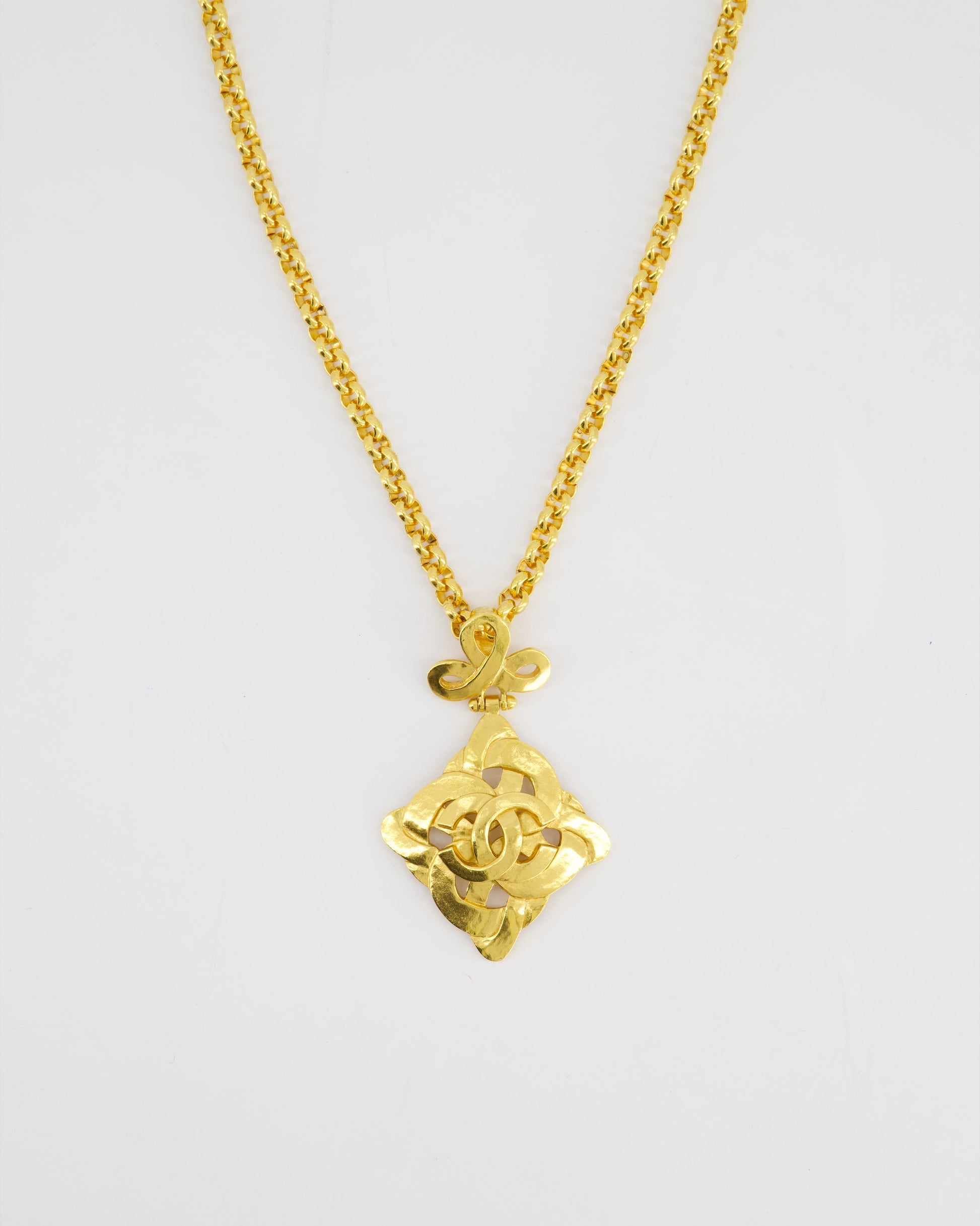 Chanel 97P   Gold Pendant Necklace With CC Detail