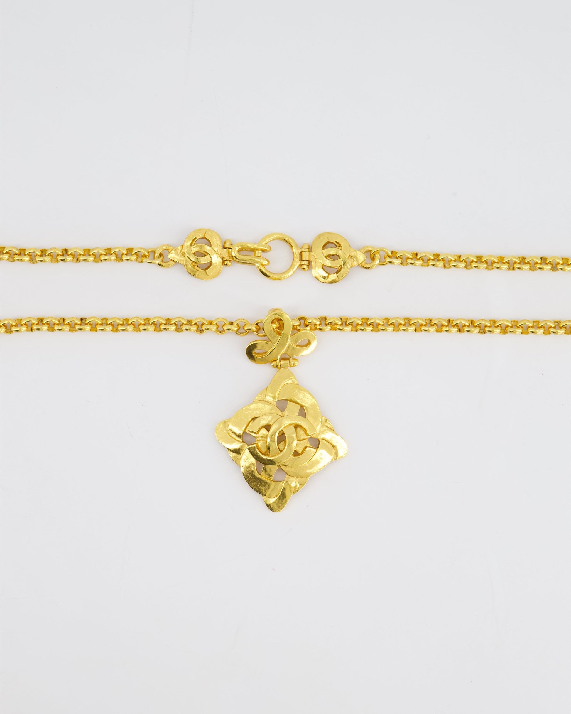 Chanel 97P   Gold Pendant Necklace With CC Detail