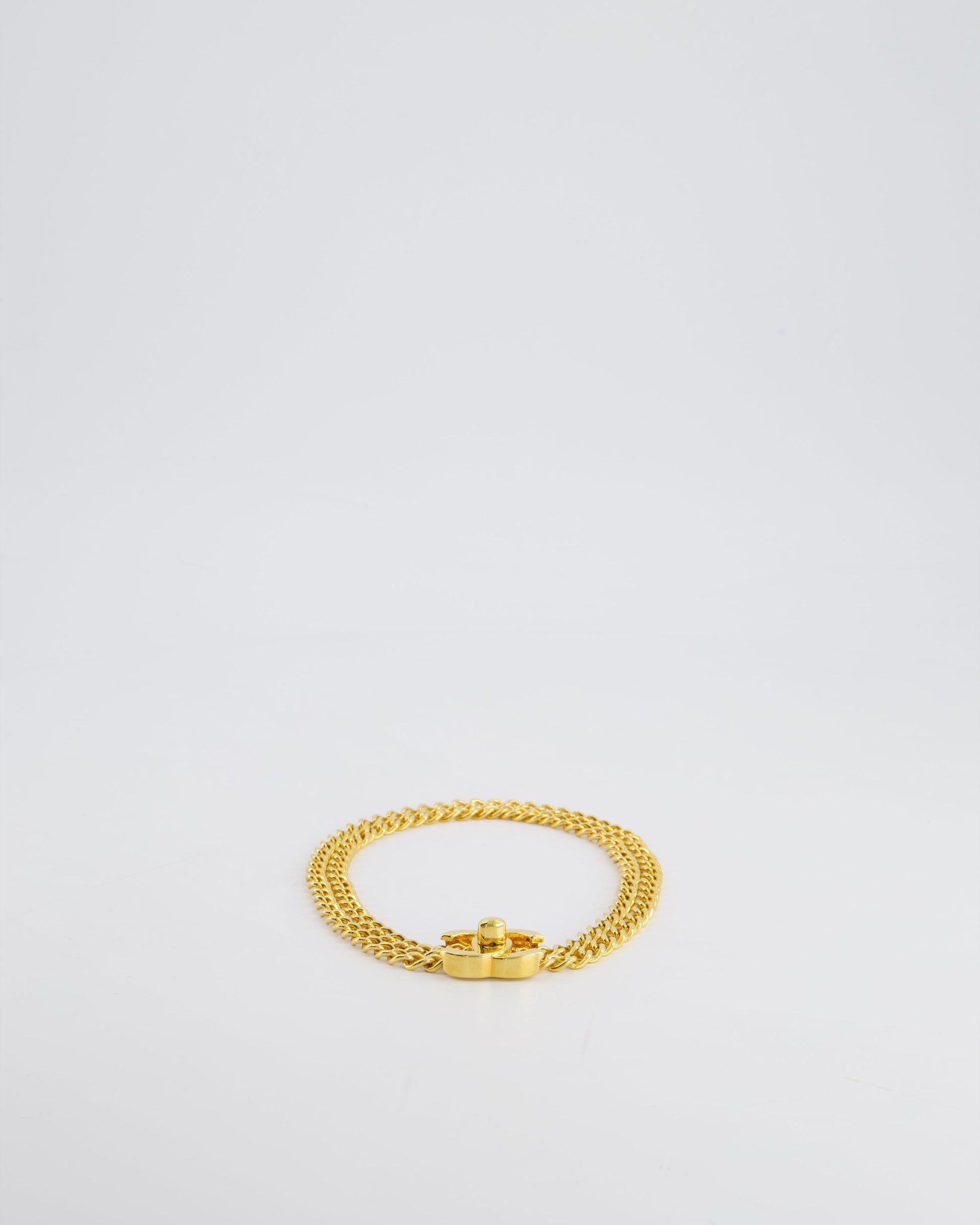Chanel 97P   Gold Chain Chocker Necklace With CC Turn Lock Detail