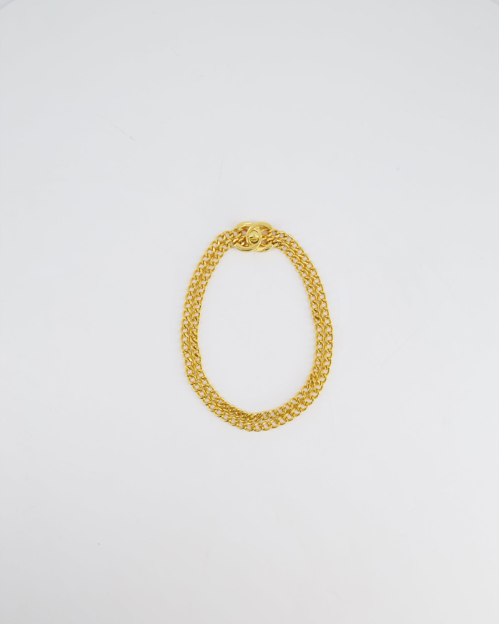 Chanel 97P Gold Chain Chocker Necklace With Cc Turn Lock Detail