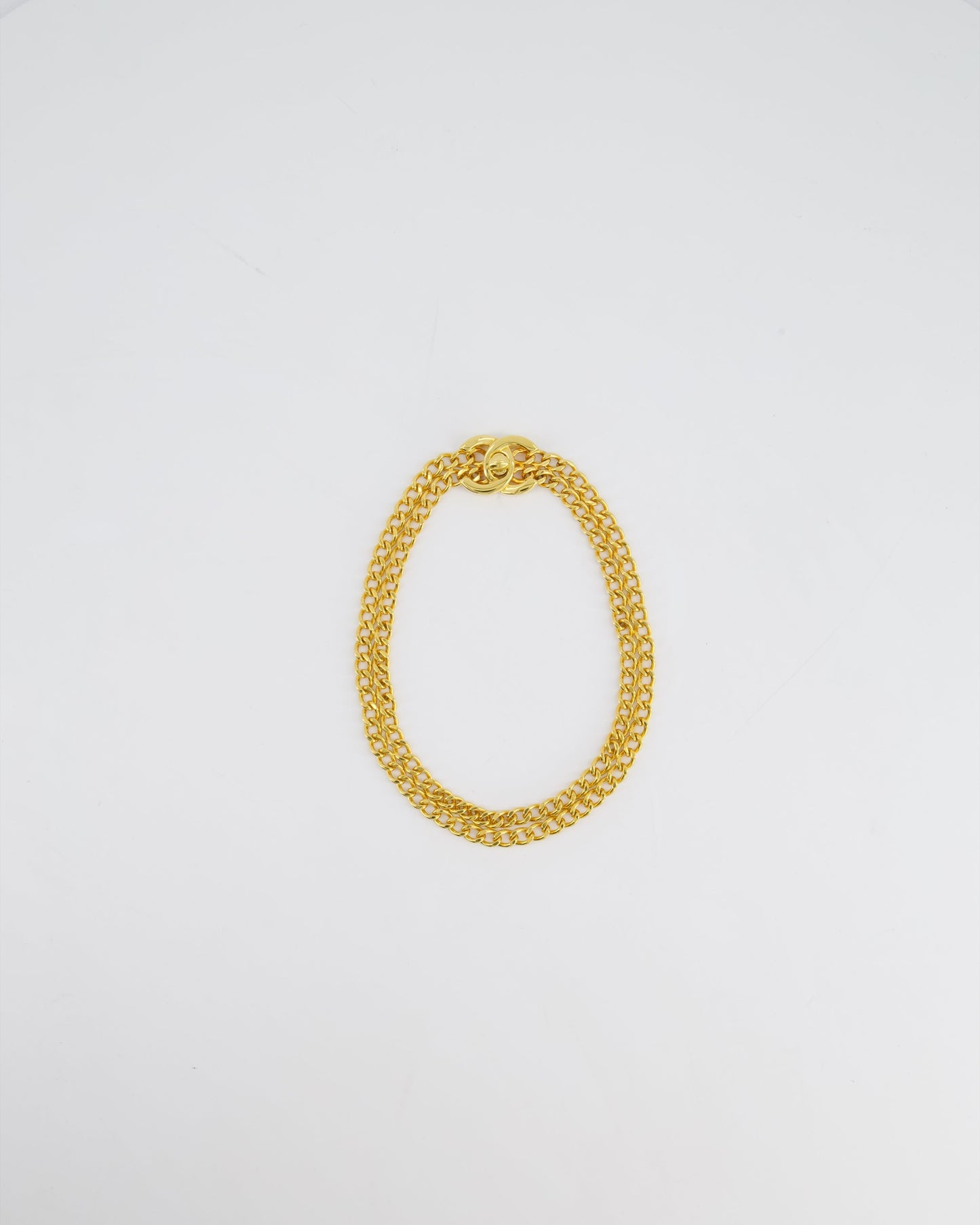 Chanel 97P   Gold Chain Chocker Necklace With CC Turn Lock Detail