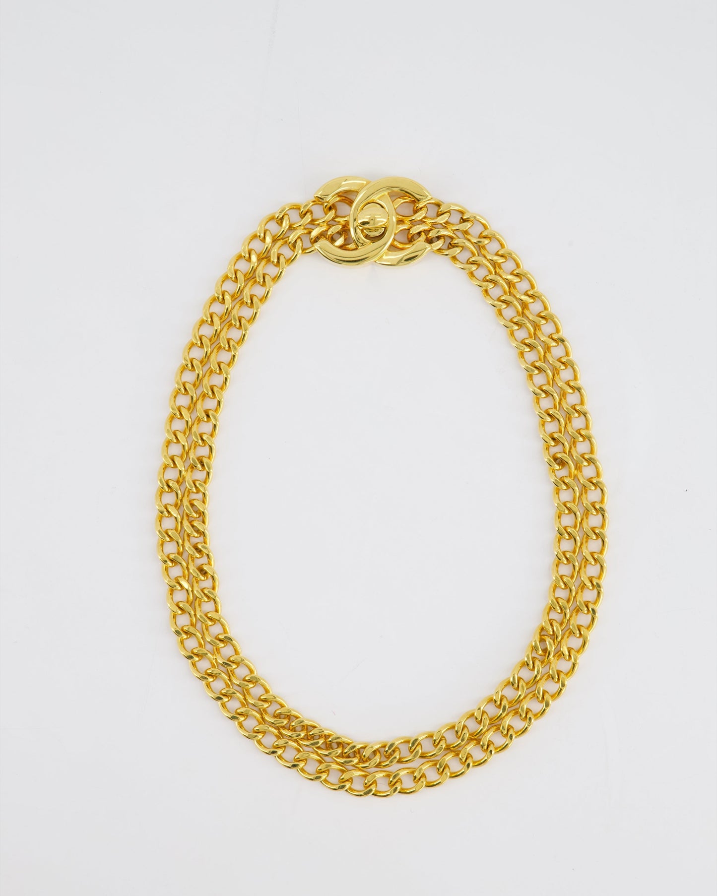 Chanel 97P   Gold Chain Chocker Necklace With CC Turn Lock Detail