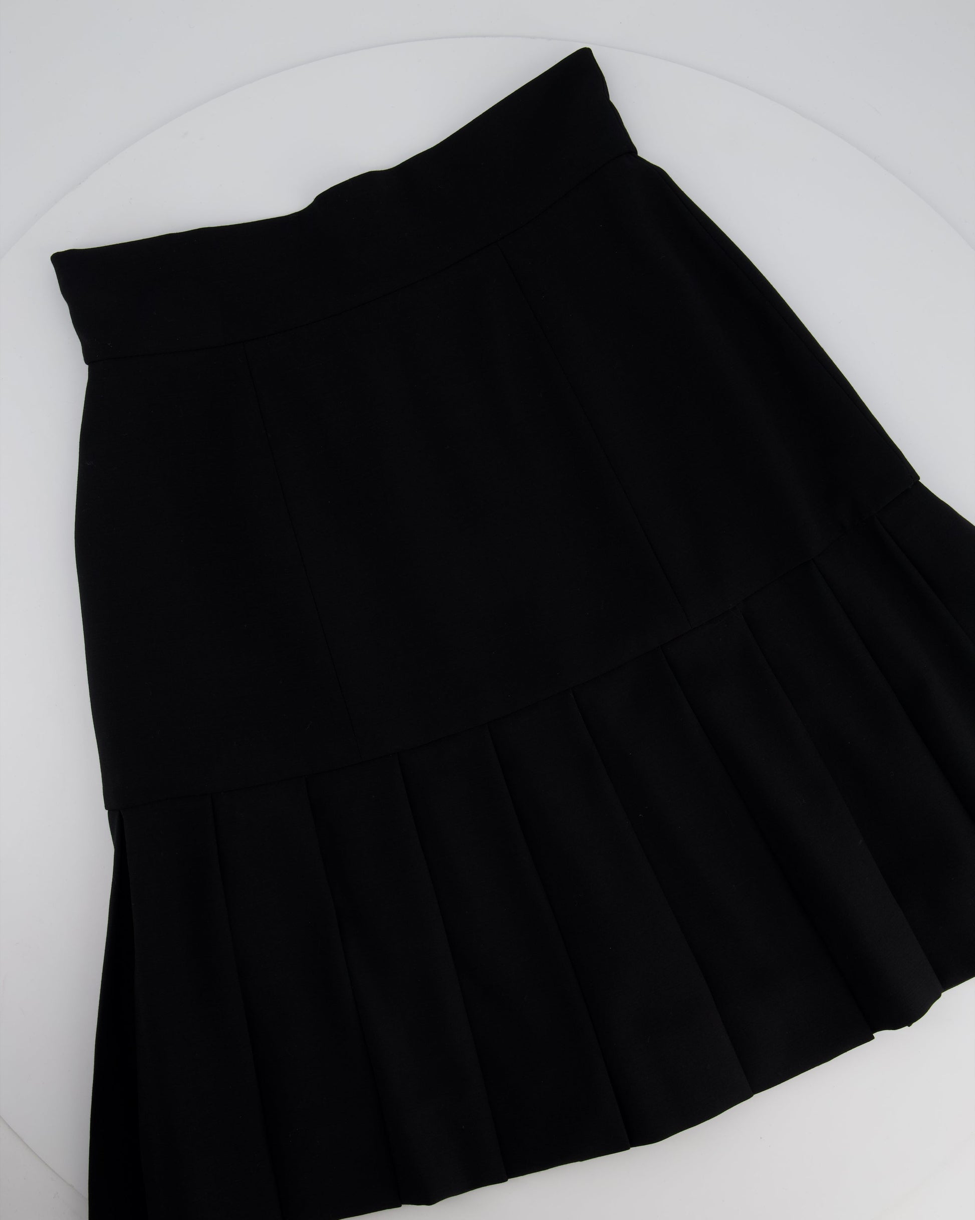 Chanel Black Wool Blazer Jacket and Pleated Mini Skirt Set With Belt and CC Logo Detail Buttons Size FR 38 (UK 10)