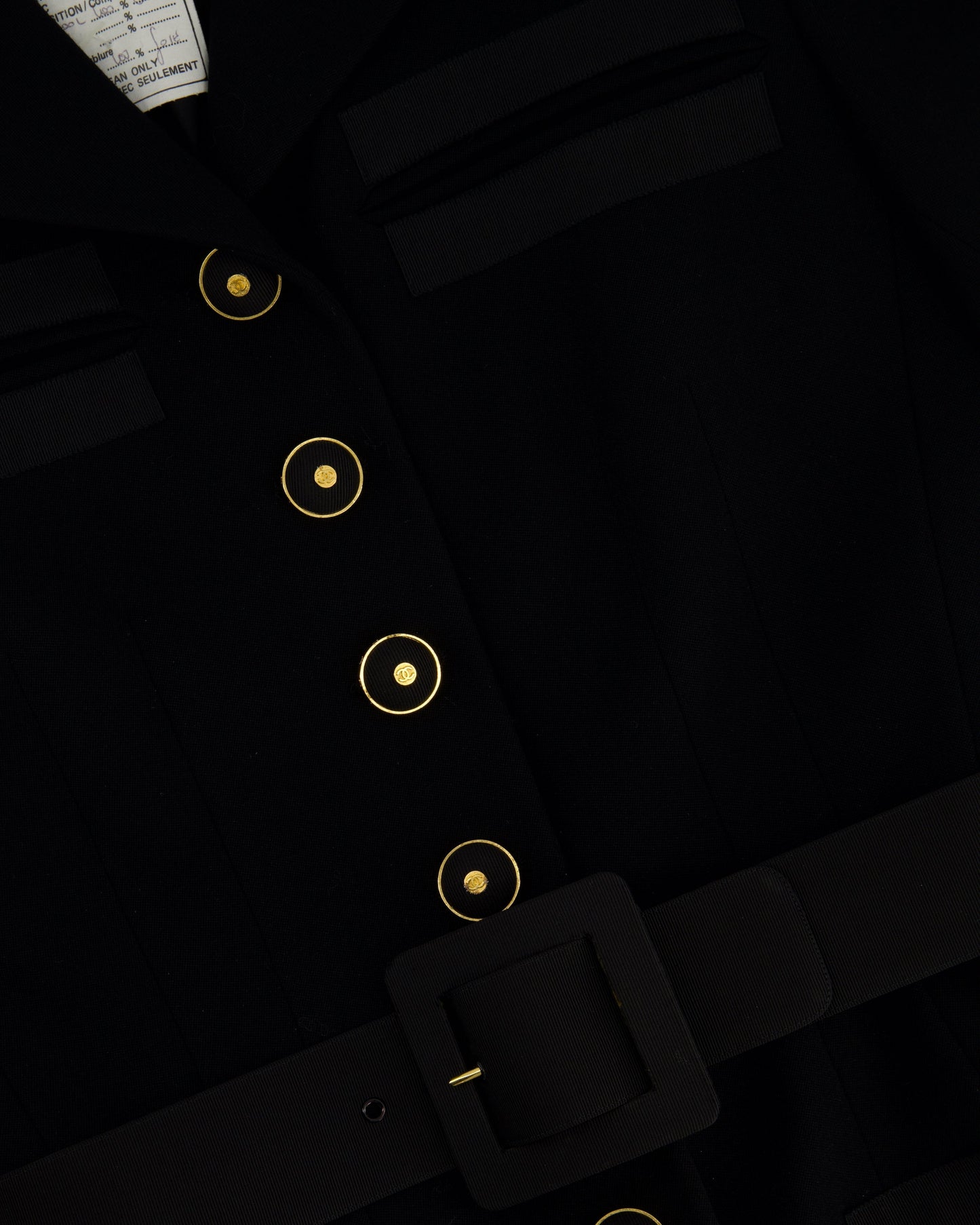 Chanel Black Wool Blazer Jacket and Pleated Mini Skirt Set With Belt and CC Logo Detail Buttons Size FR 38 (UK 10)