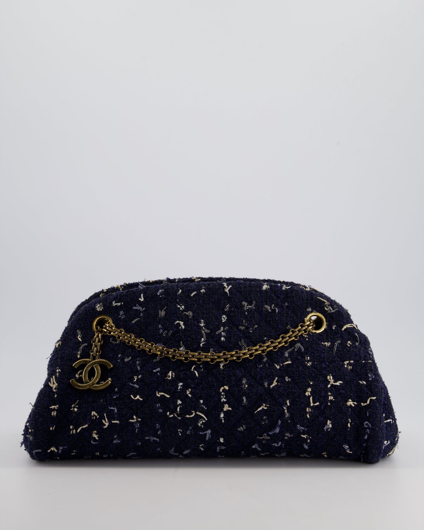 Chanel Navy Blue & White Tweed Mademoiselle with Antique Gold Hardware Women Shoes