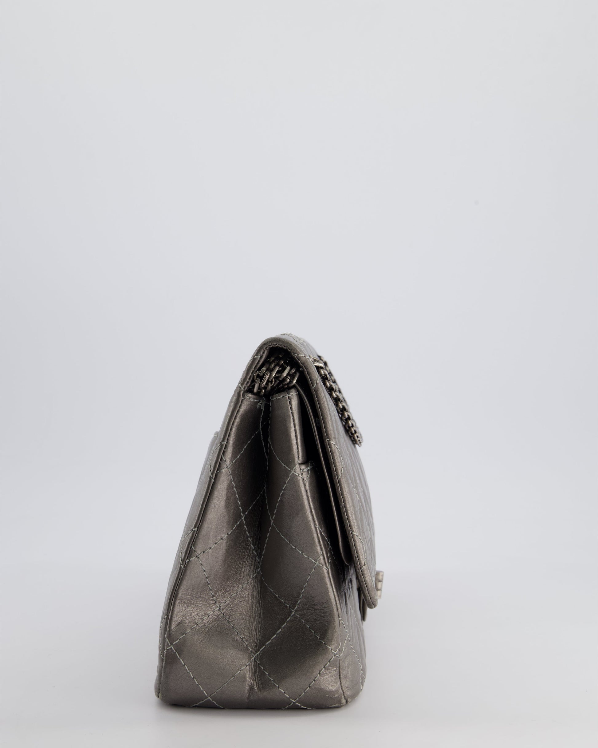 Chanel 2.55 Jumbo Reissue Bag In Metallic Grey Crumpled Calfskin Leather With Gunmetal Hardware