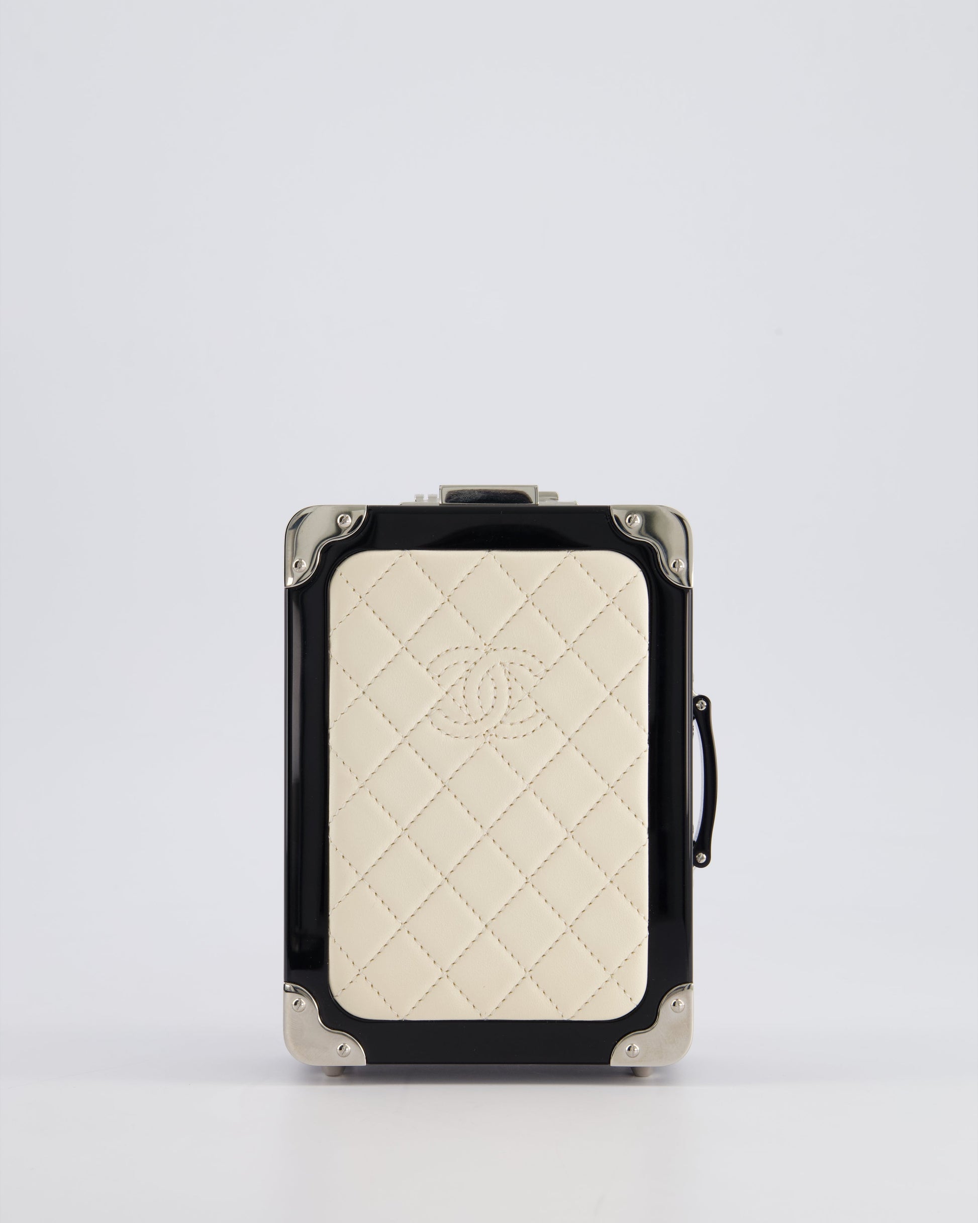 Chanel *Rare* Airlines Evening In The Air Trolley Minaudi?®Re Bag With Silver Hardware And Quilted Leather With Cc Logo Detail