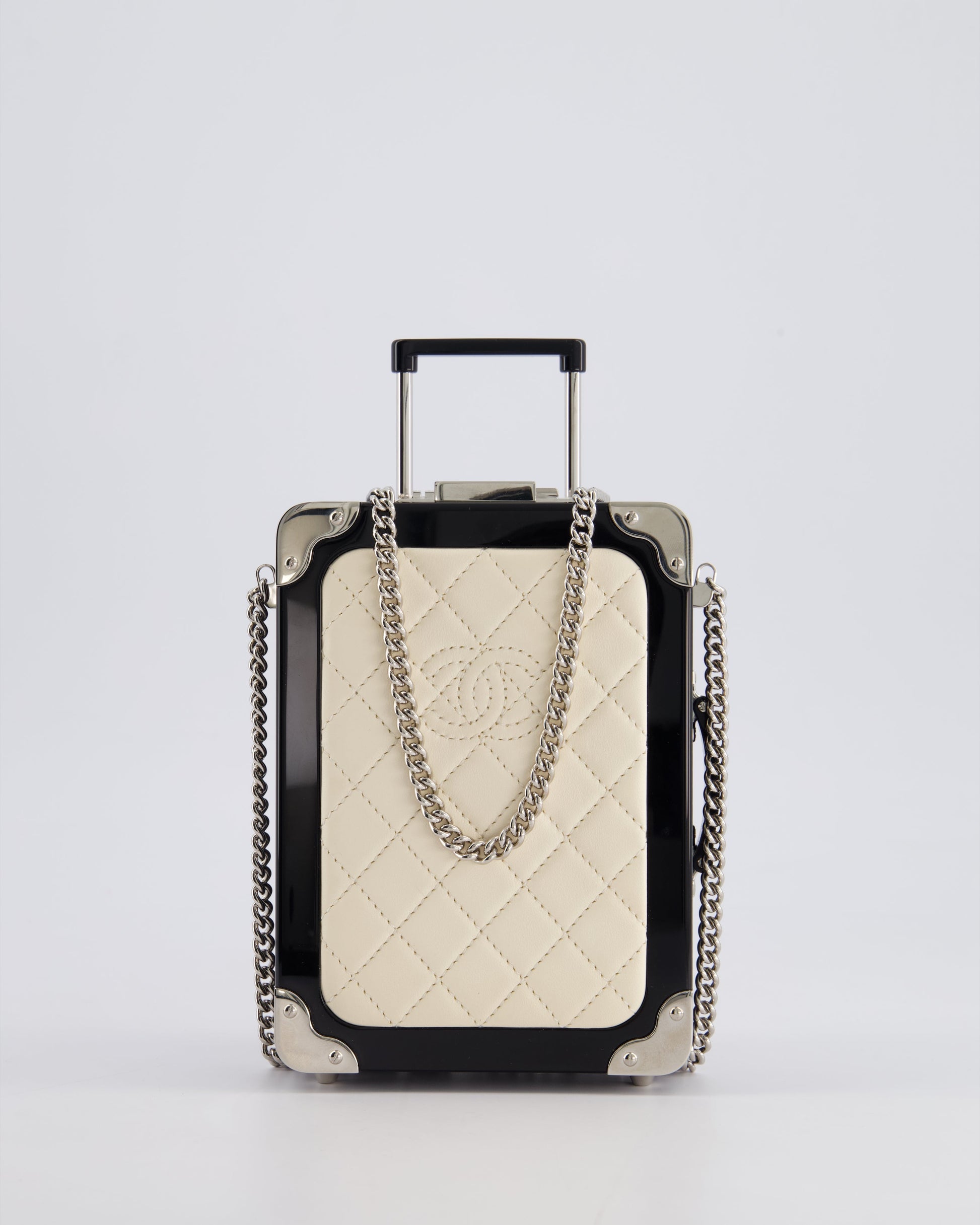 Chanel *Rare* Airlines Evening In The Air Trolley Minaudi?®Re Bag With Silver Hardware And Quilted Leather With Cc Logo Detail