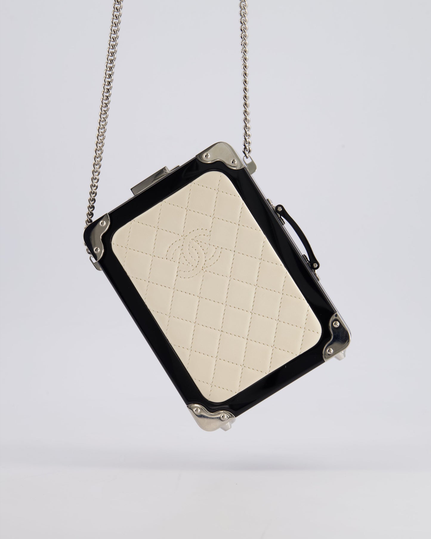 Chanel *Rare* Airlines Evening In The Air Trolley Minaudi?®Re Bag With Silver Hardware And Quilted Leather With Cc Logo Detail