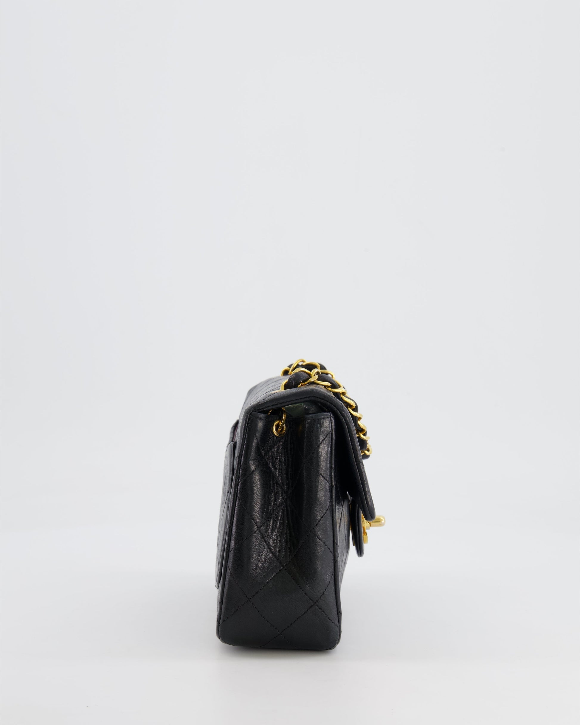 Chanel Black Mini Square Single Flap Bag In Lambskin Leather With 24K Gold Hardware