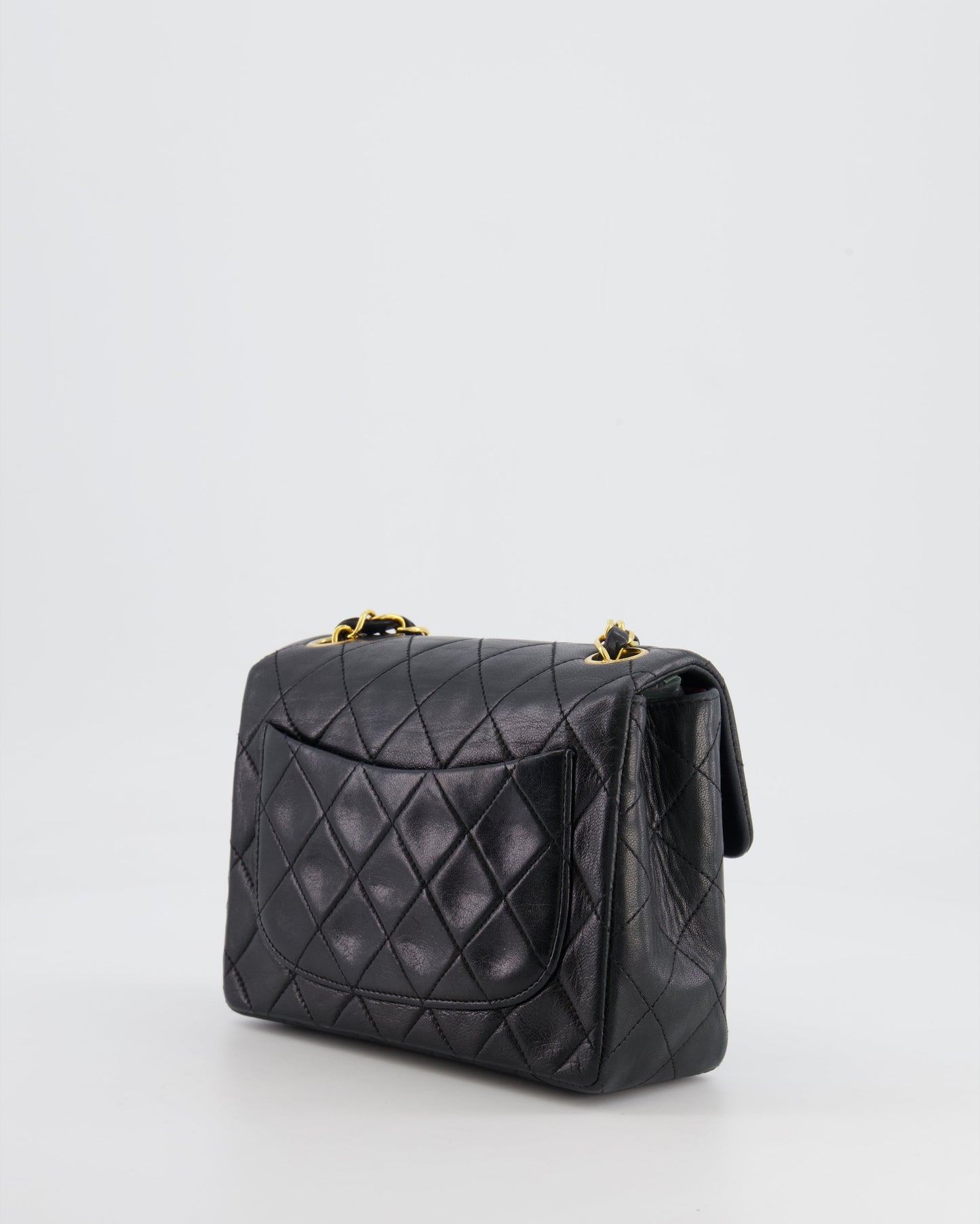 Chanel   Black Mini Square Single Flap Bag in Lambskin Leather with 24K Gold Hardware