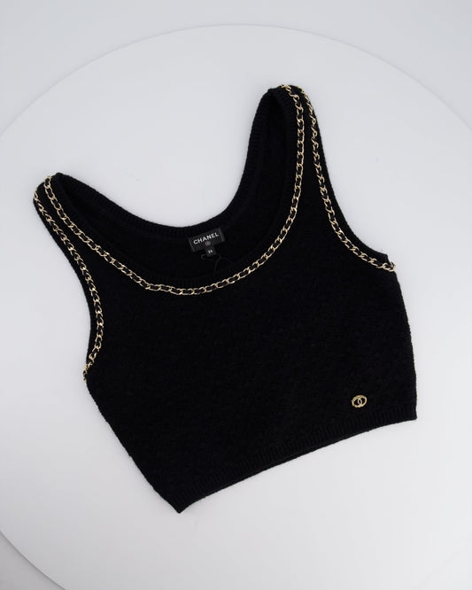 Chanel 23B Black Cashmere Knit Tank Top With Gold Chain And Logo Detail Size Fr 34 (Uk 6) Rrp ¬£ Bag