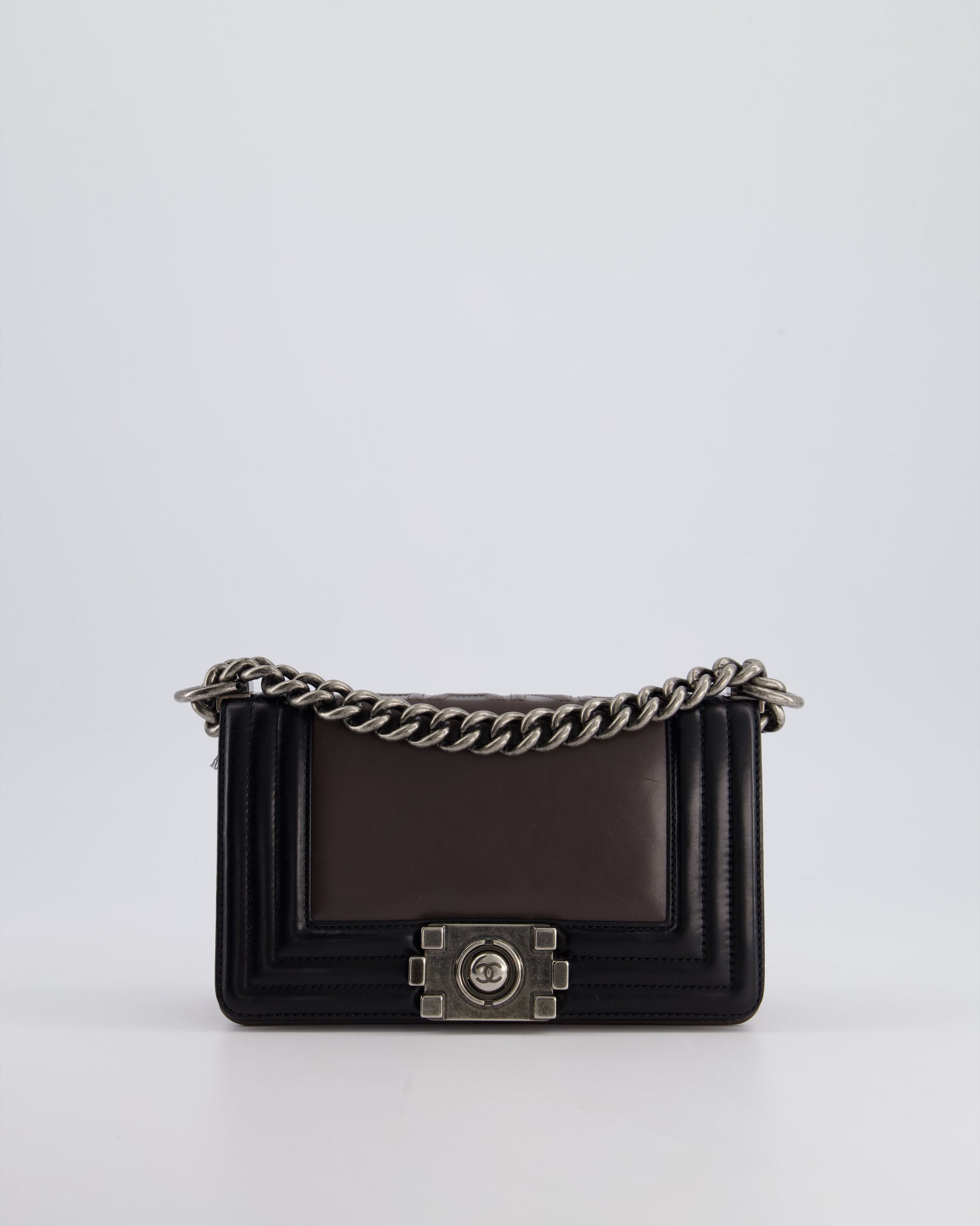 *FIRE PRICE* Chanel Brown and Black Small Boy Bag in Smooth Calfskin with Ruthenium Hardware