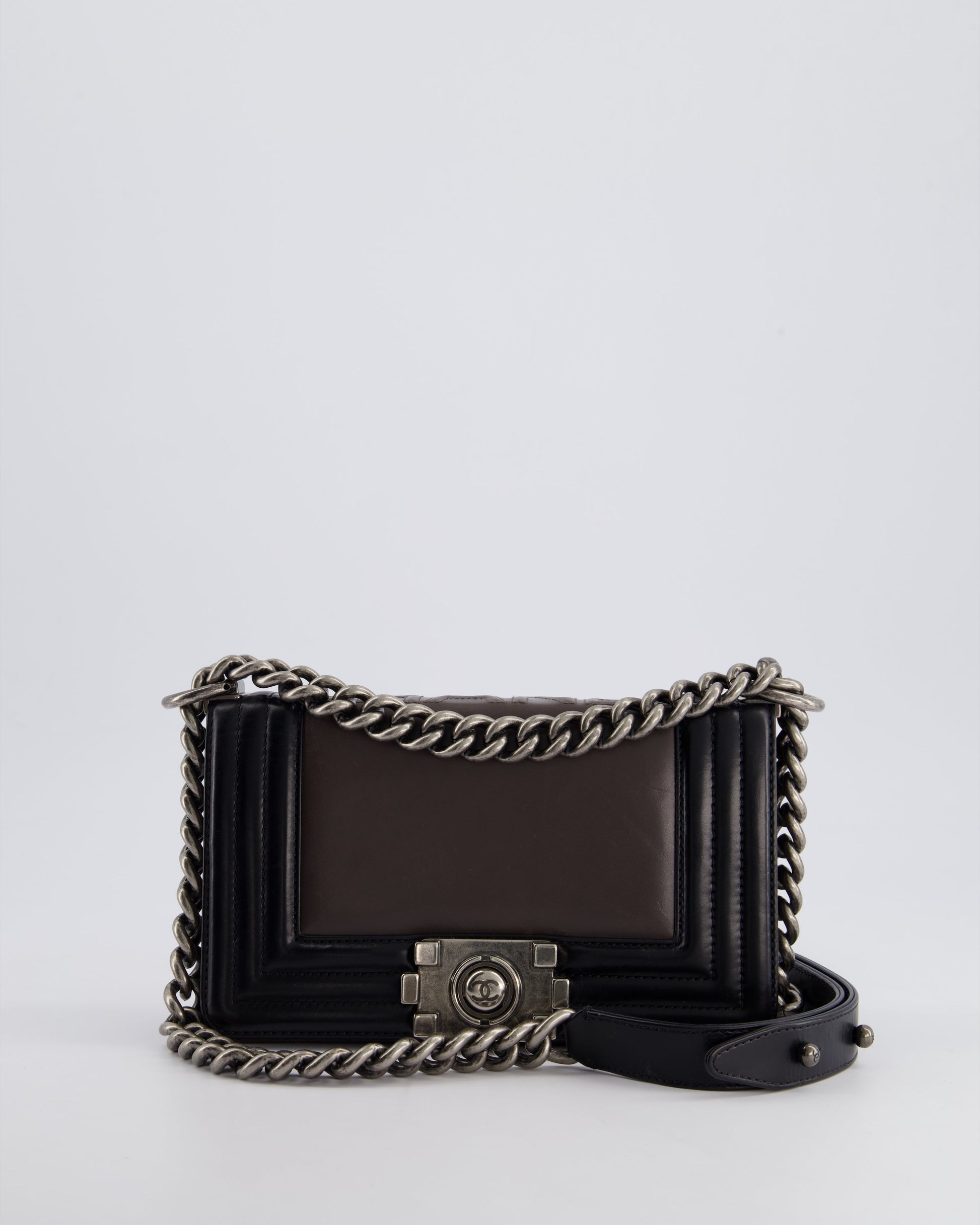 Chanel *Fire Price* Brown And Black Small Boy Bag In Smooth Calfskin With Ruthenium Hardware