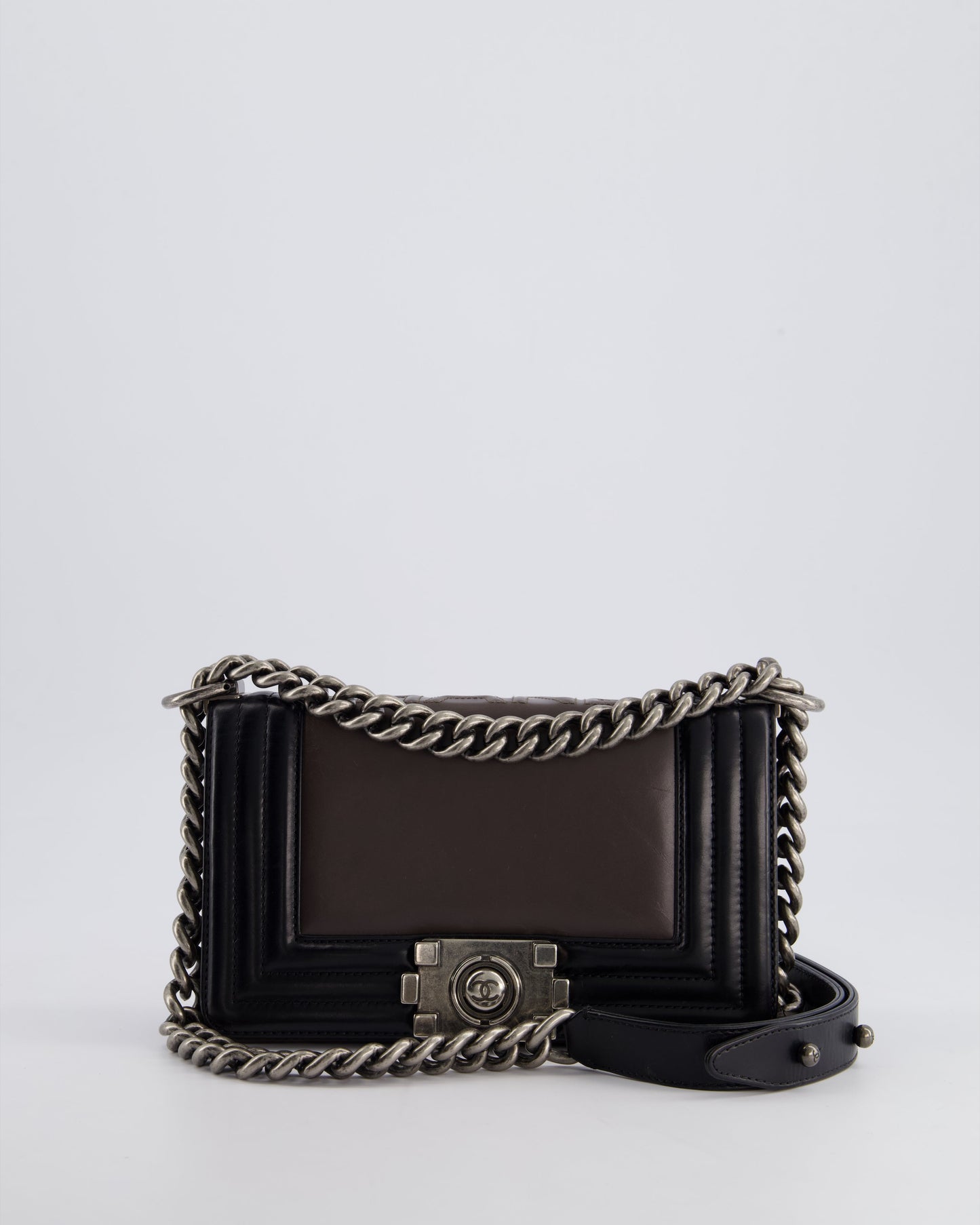 *FIRE PRICE* Chanel Brown and Black Small Boy Bag in Smooth Calfskin with Ruthenium Hardware