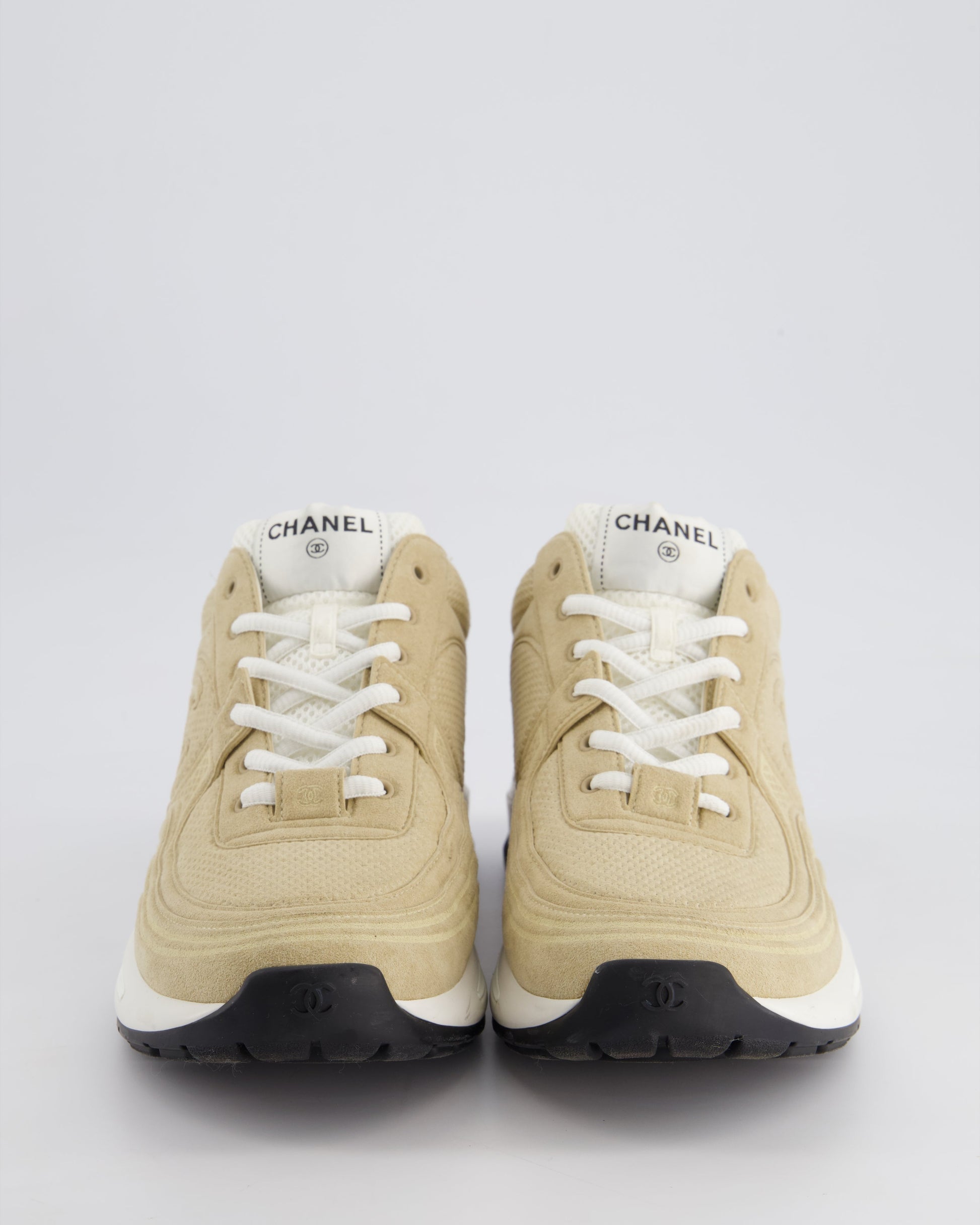 Chanel Beige Suede Sneakers With Cc Logo Detail Size Eu 41.5