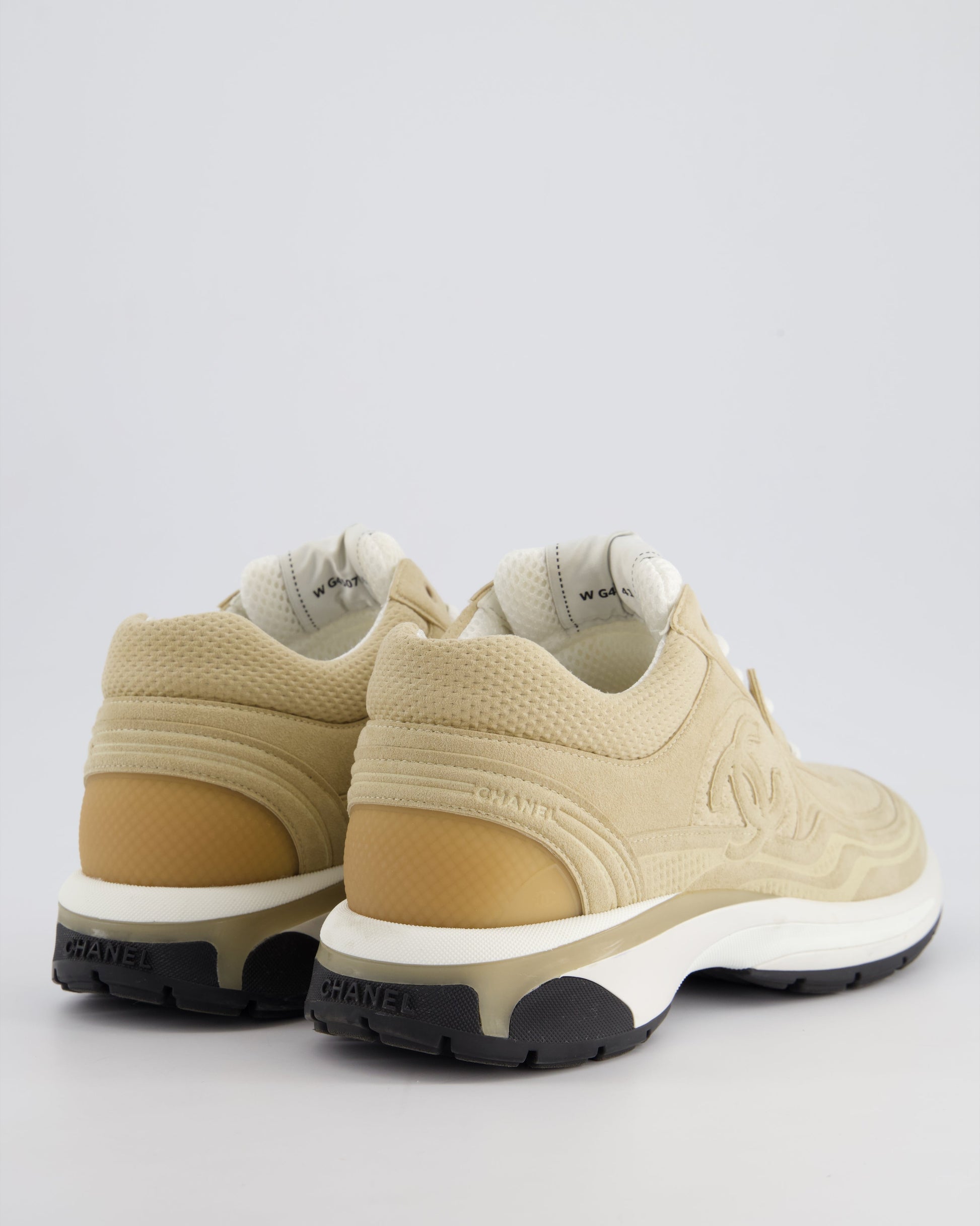 Chanel Beige Suede Sneakers With CC Logo Detail Size EU 41.5
