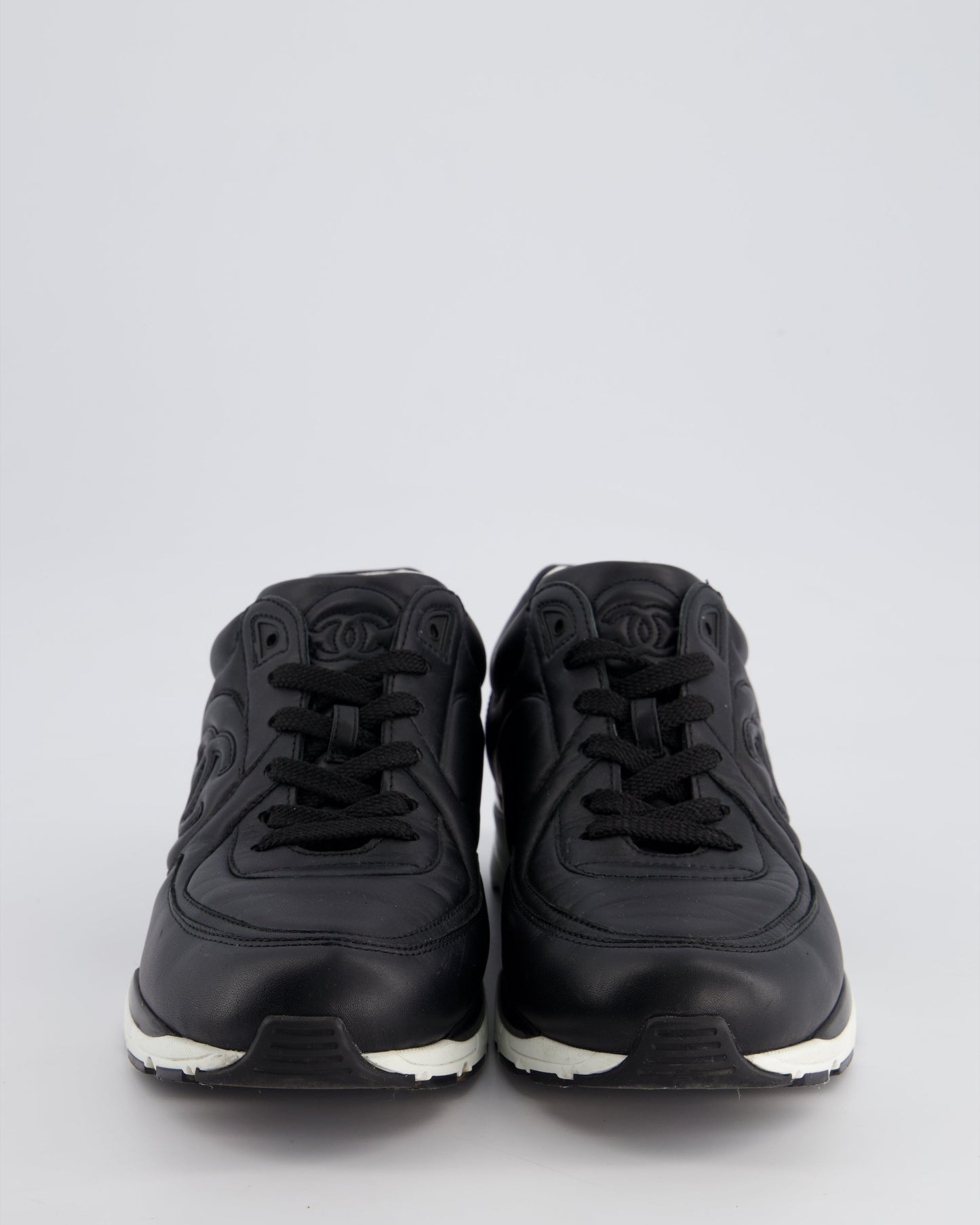 Chanel Black & White Leather Sneakers With Cc Logo Detail Size Eu 42