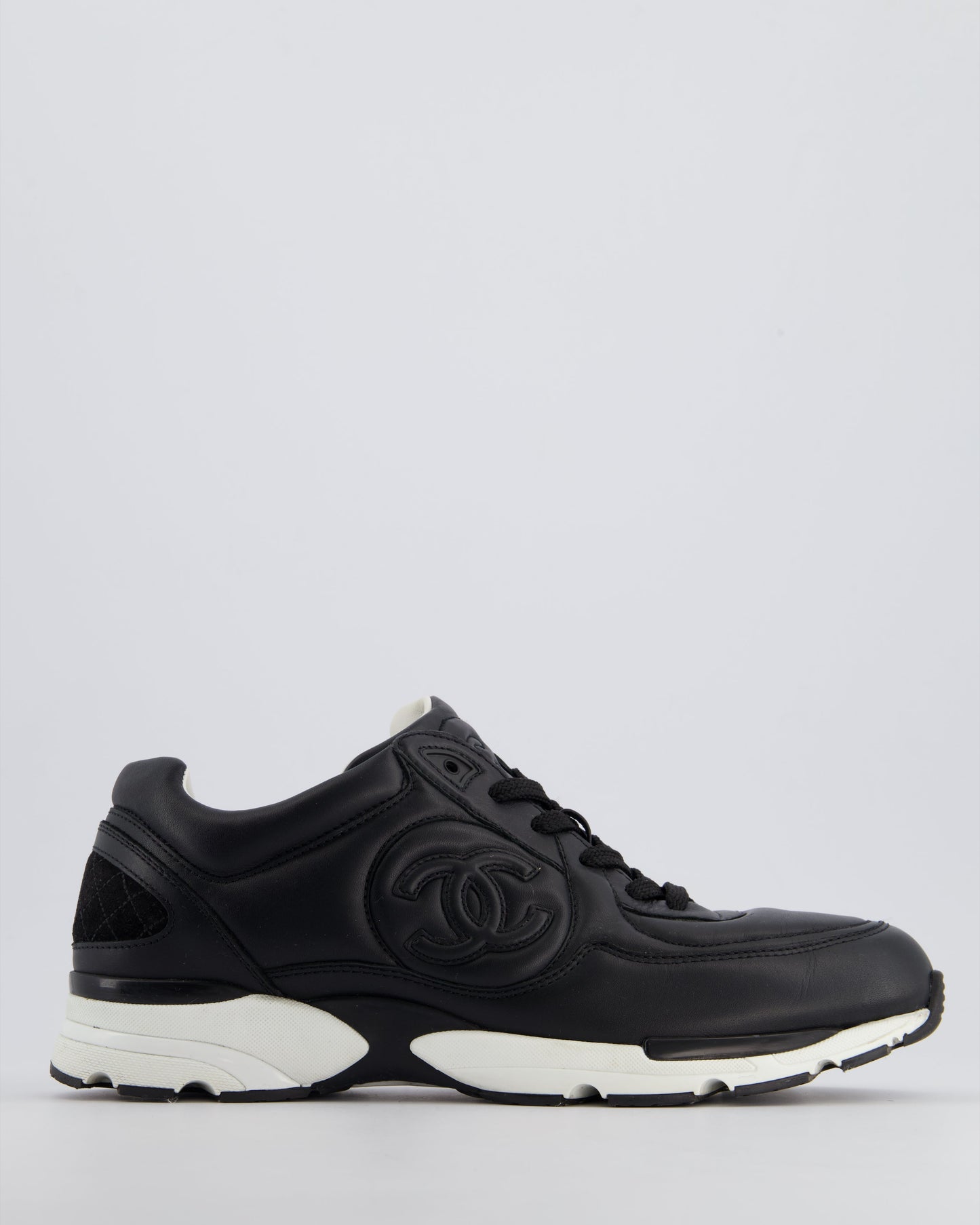 Chanel Black & White Leather Sneakers With Cc Logo Detail Size Eu 42