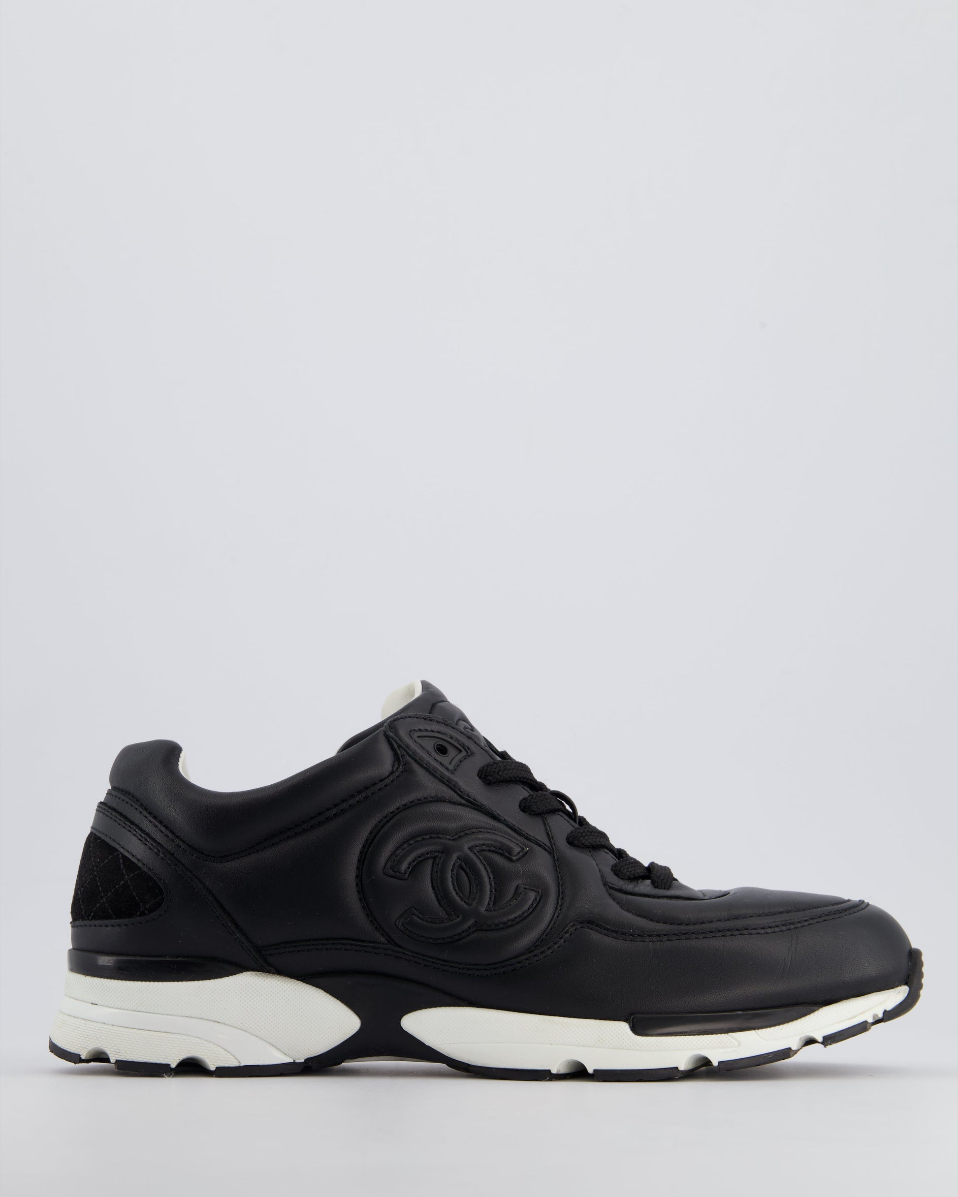 Chanel Black & White Leather Sneakers With Cc Logo Detail Size Eu 42