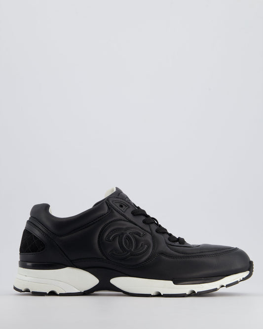 Chanel Black & White Leather Sneakers With Cc Logo Detail Size Eu 42