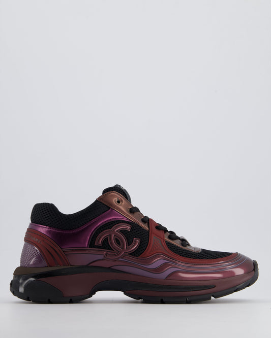 Chanel Patent Burgundy & Black Leather Sneakers With Cc Logo Detail Size Eu 41.5