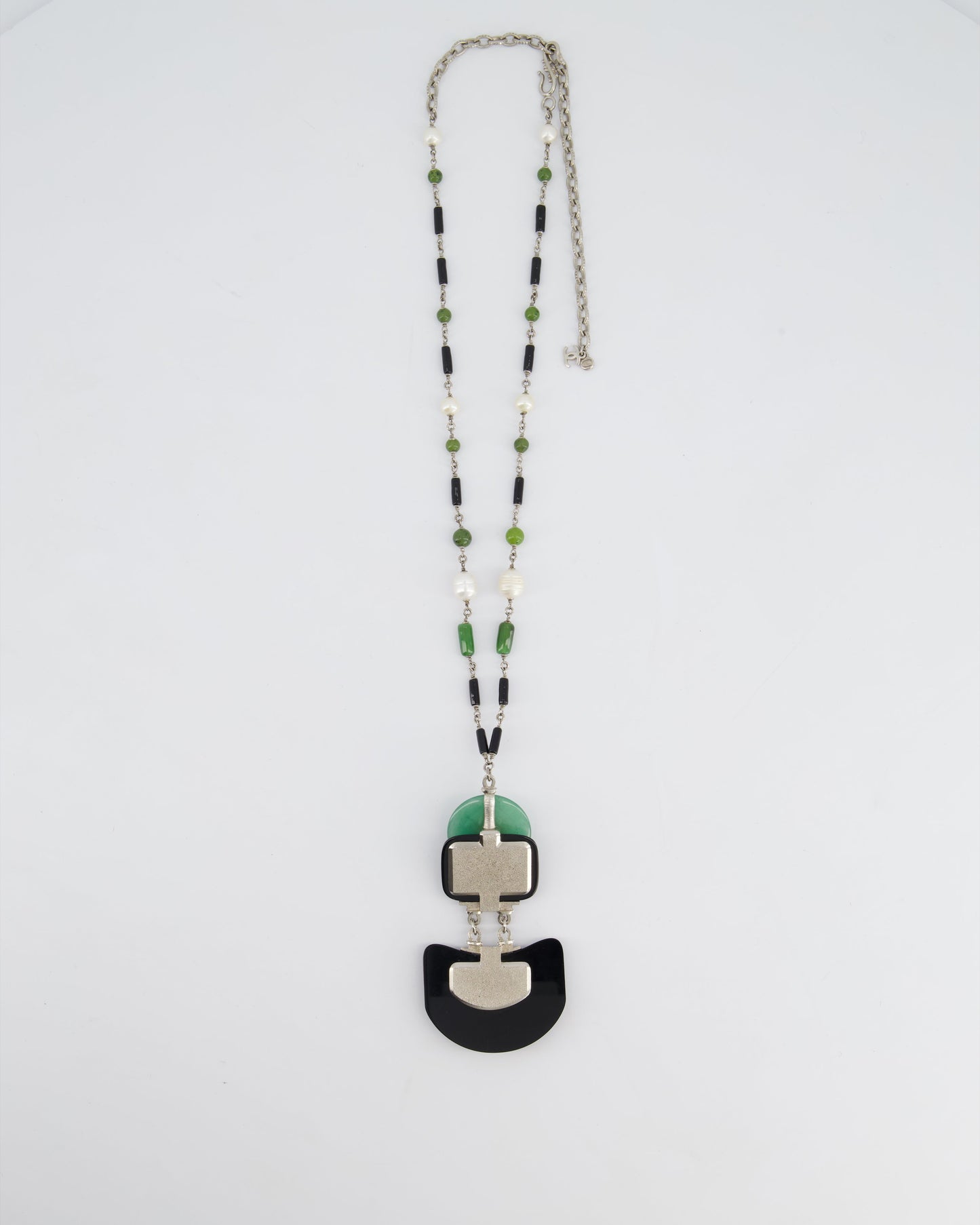 Chanel Aw/09 Art Deco Jade, Crystal And Pearl Resin Pendant Necklace