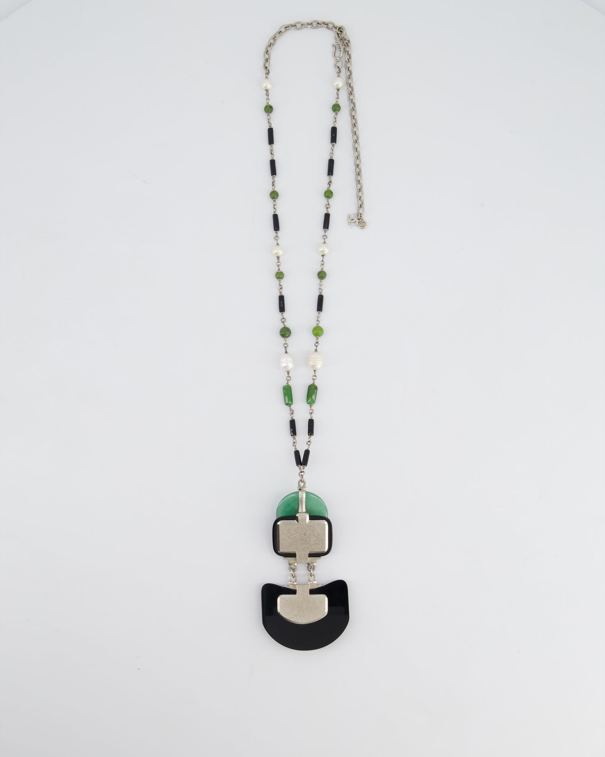 Chanel Aw/09 Art Deco Jade, Crystal And Pearl Resin Pendant Necklace